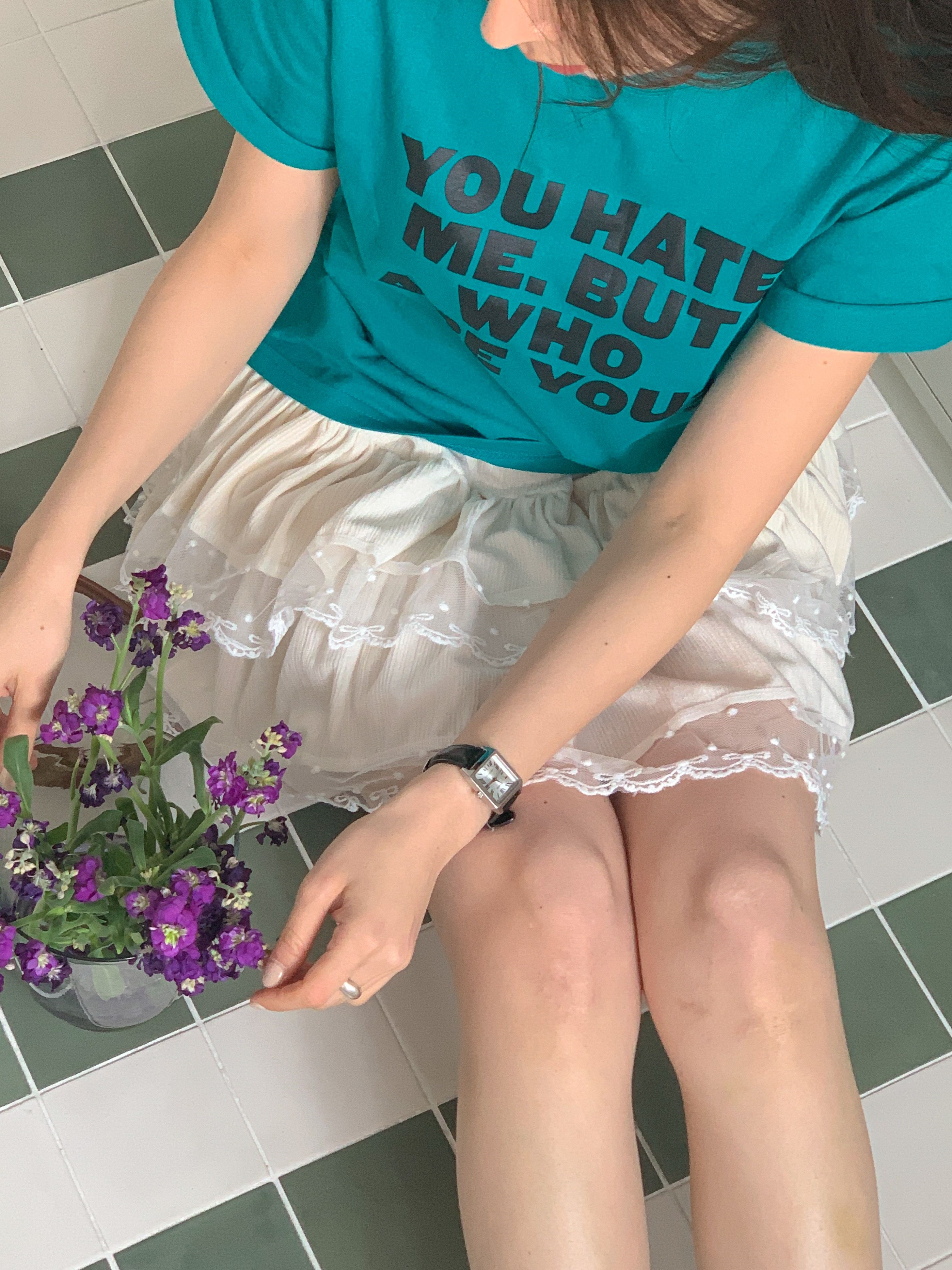 コットンラウンドネックベーシック半袖レタリングTシャツ | 詳細画像13