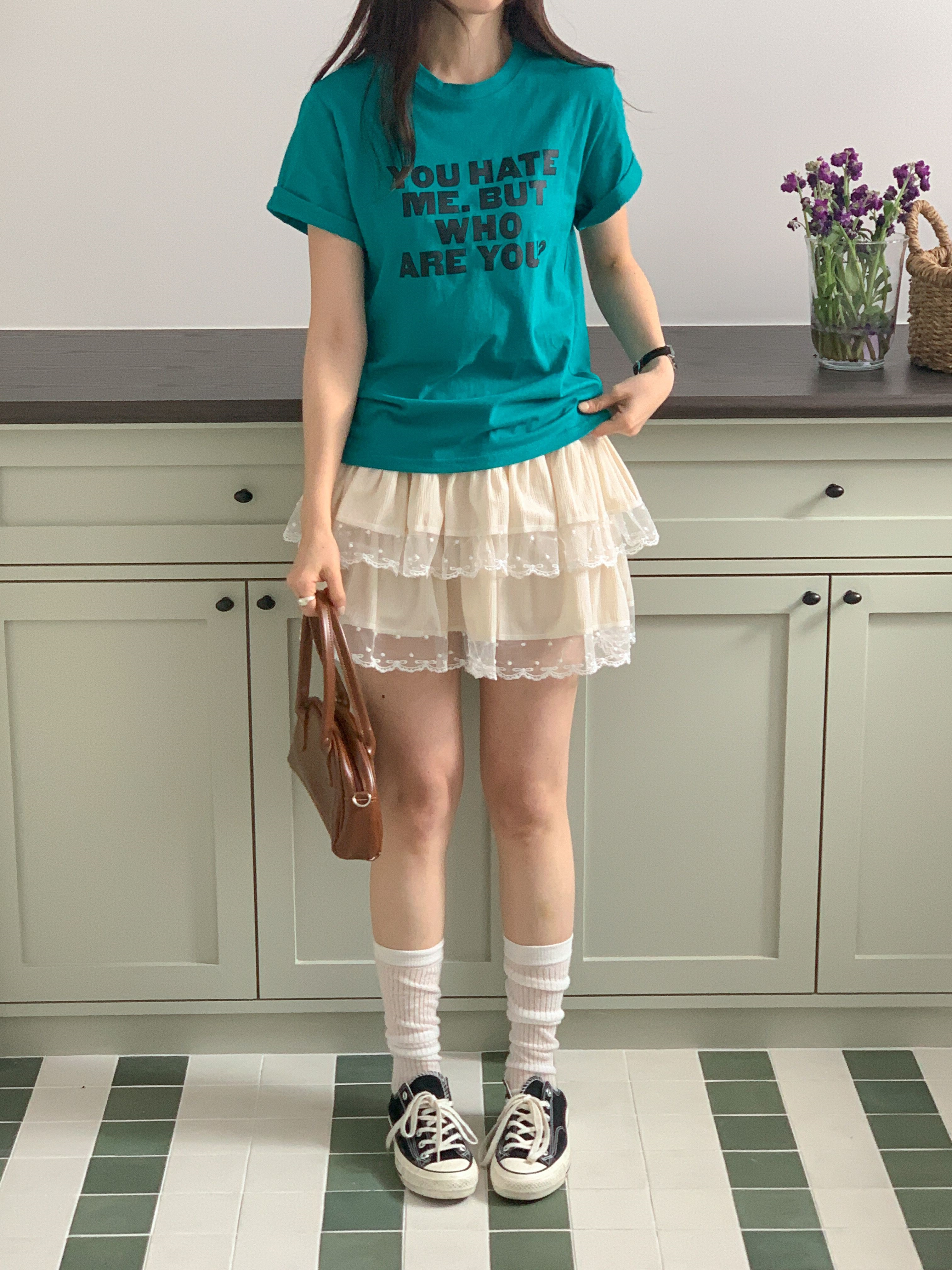 コットンラウンドネックベーシック半袖レタリングTシャツ | 詳細画像14