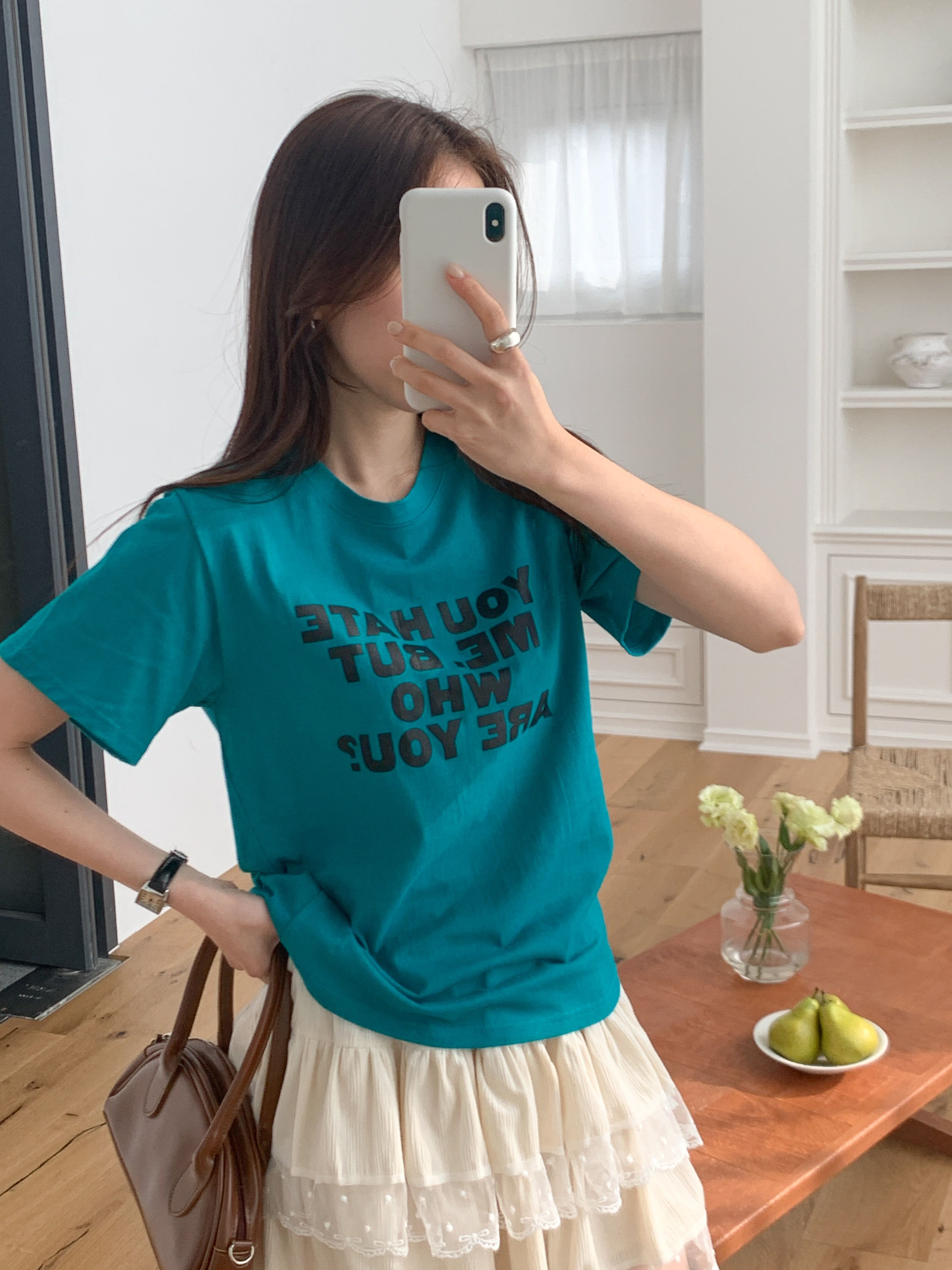 コットンラウンドネックベーシック半袖レタリングTシャツ | 詳細画像16