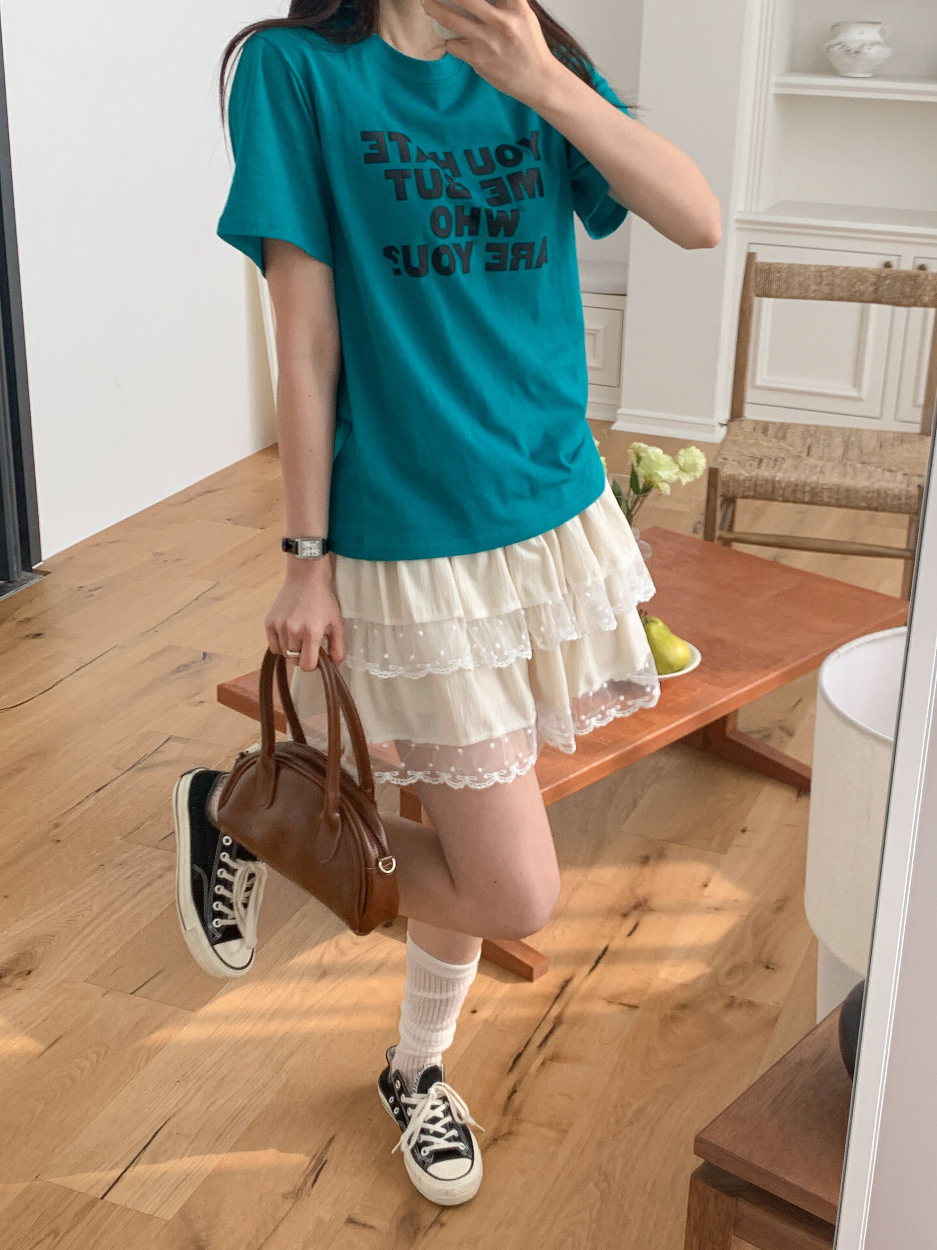 コットンラウンドネックベーシック半袖レタリングTシャツ | 詳細画像18