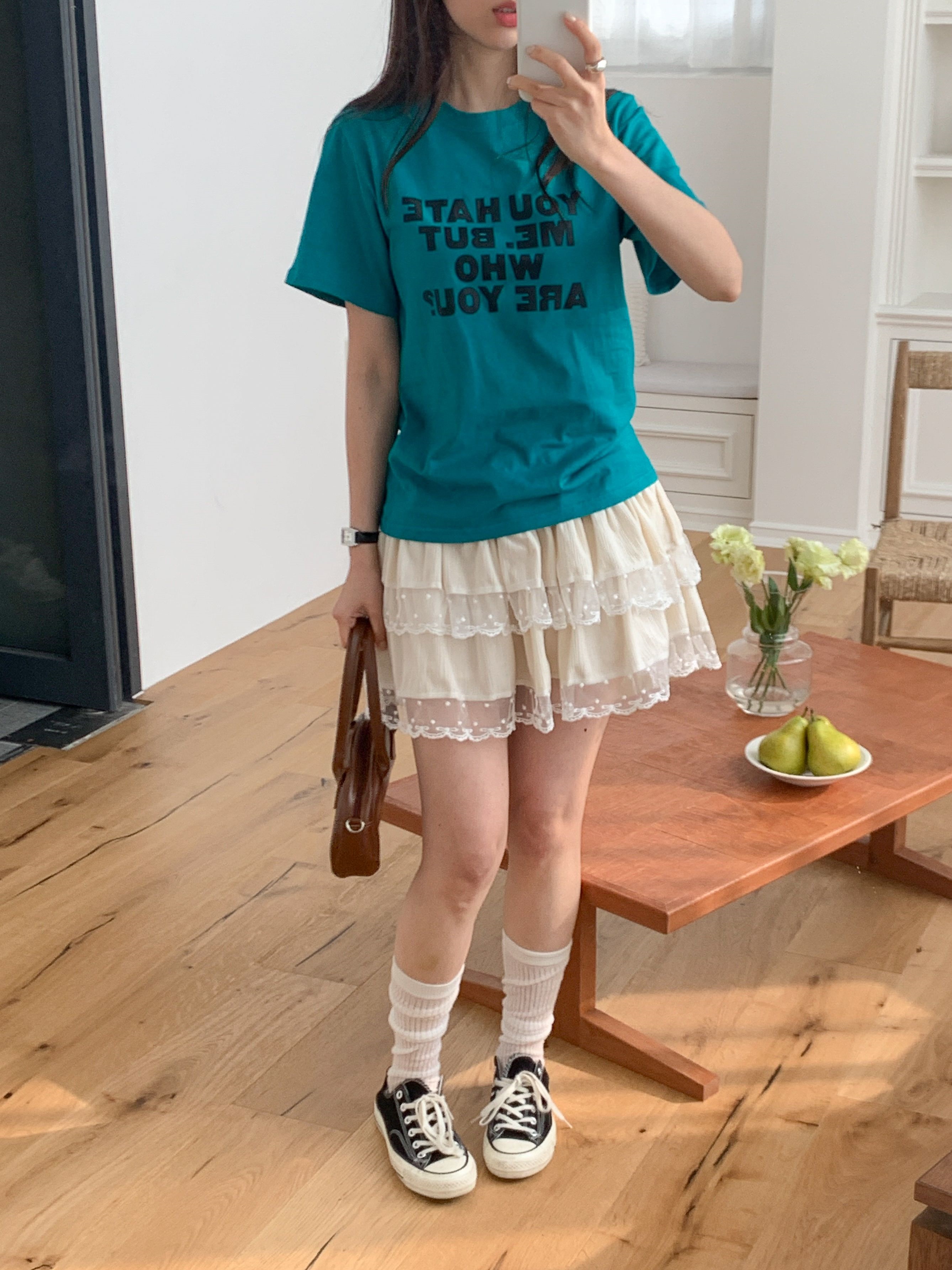 コットンラウンドネックベーシック半袖レタリングTシャツ | 詳細画像19