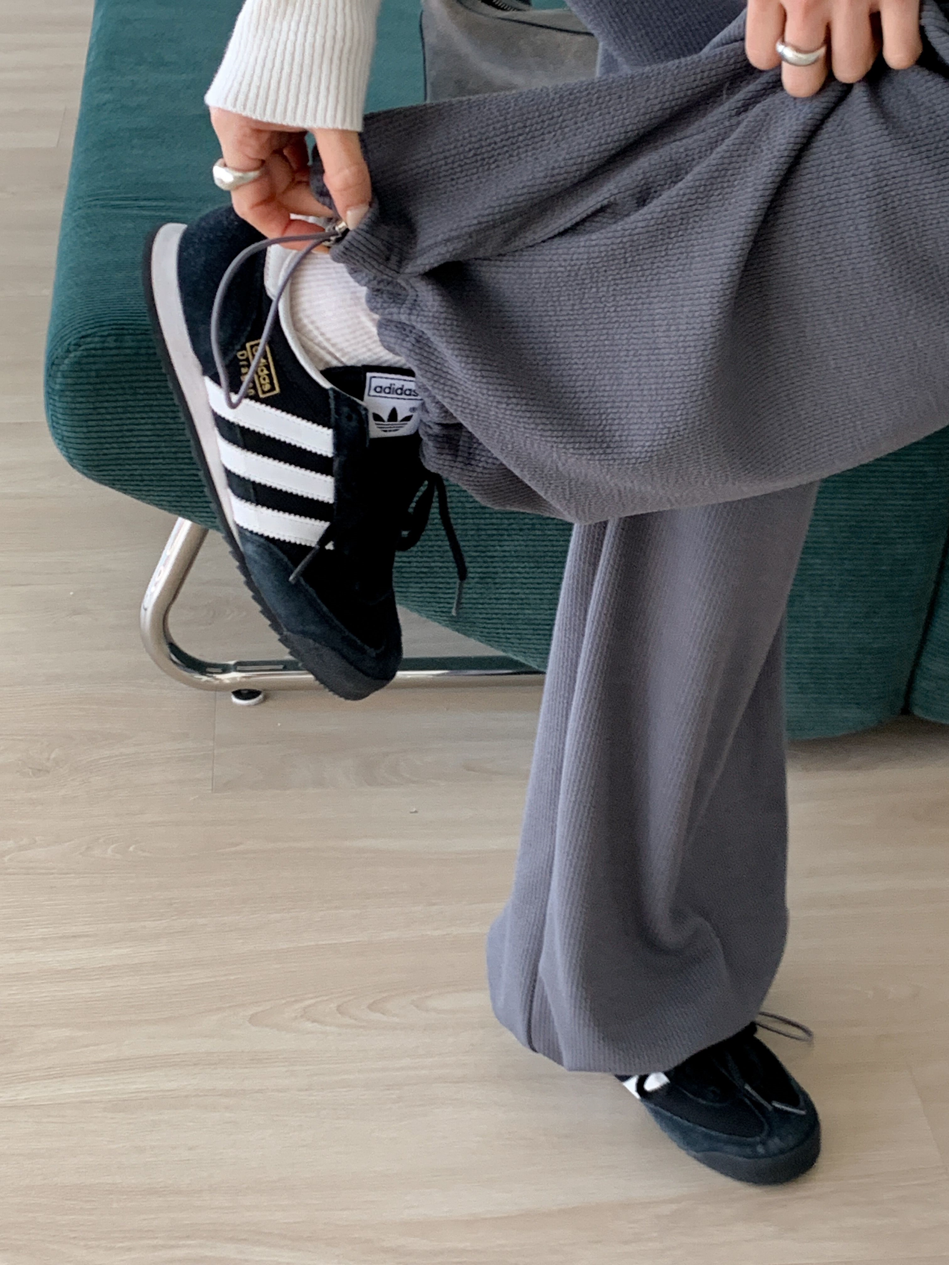 ドローストリングポケットウエストゴムドローコードロングワイドペンダント無地パンツ | 詳細画像3