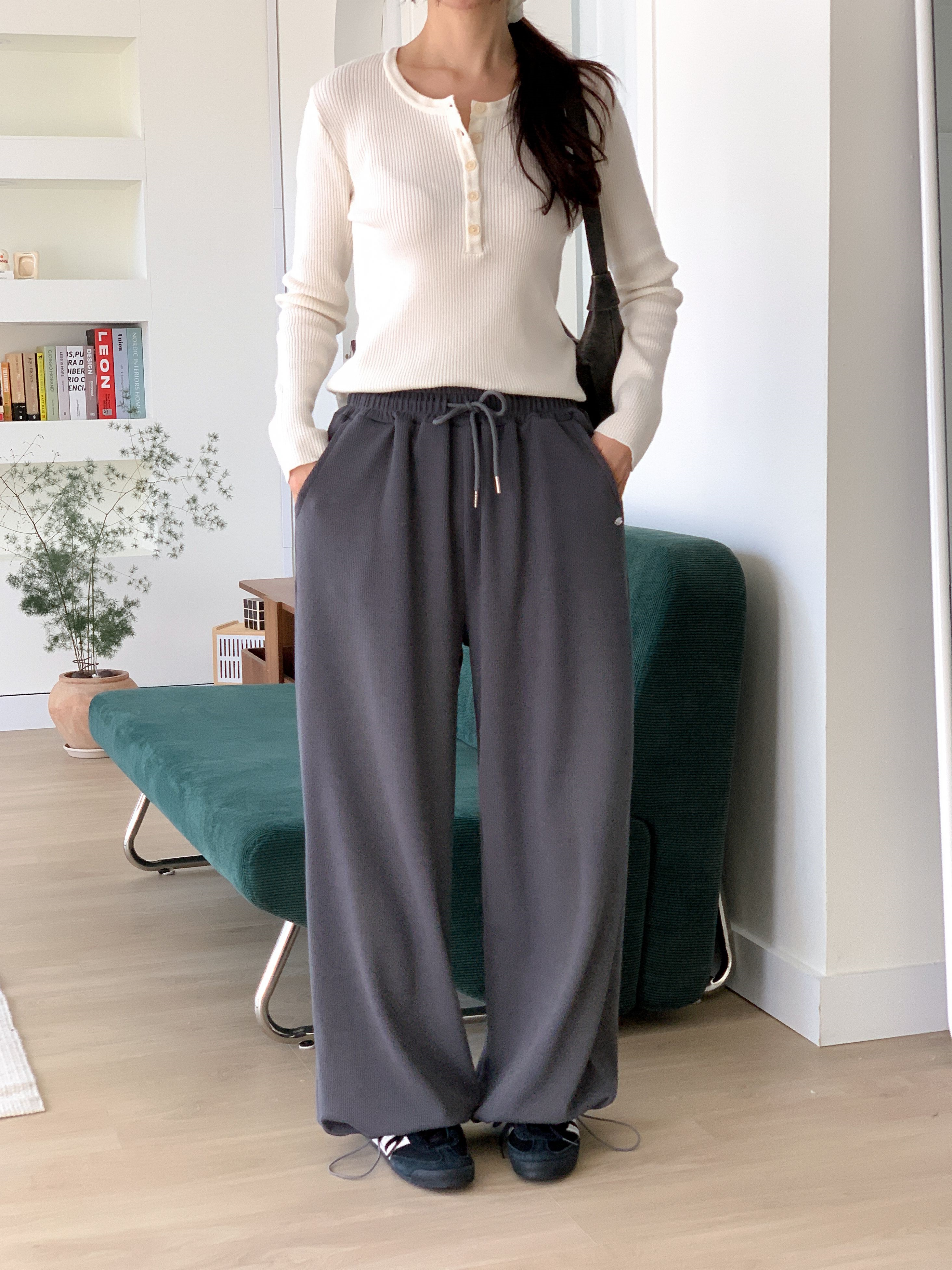 ドローストリングポケットウエストゴムドローコードロングワイドペンダント無地パンツ | 詳細画像8