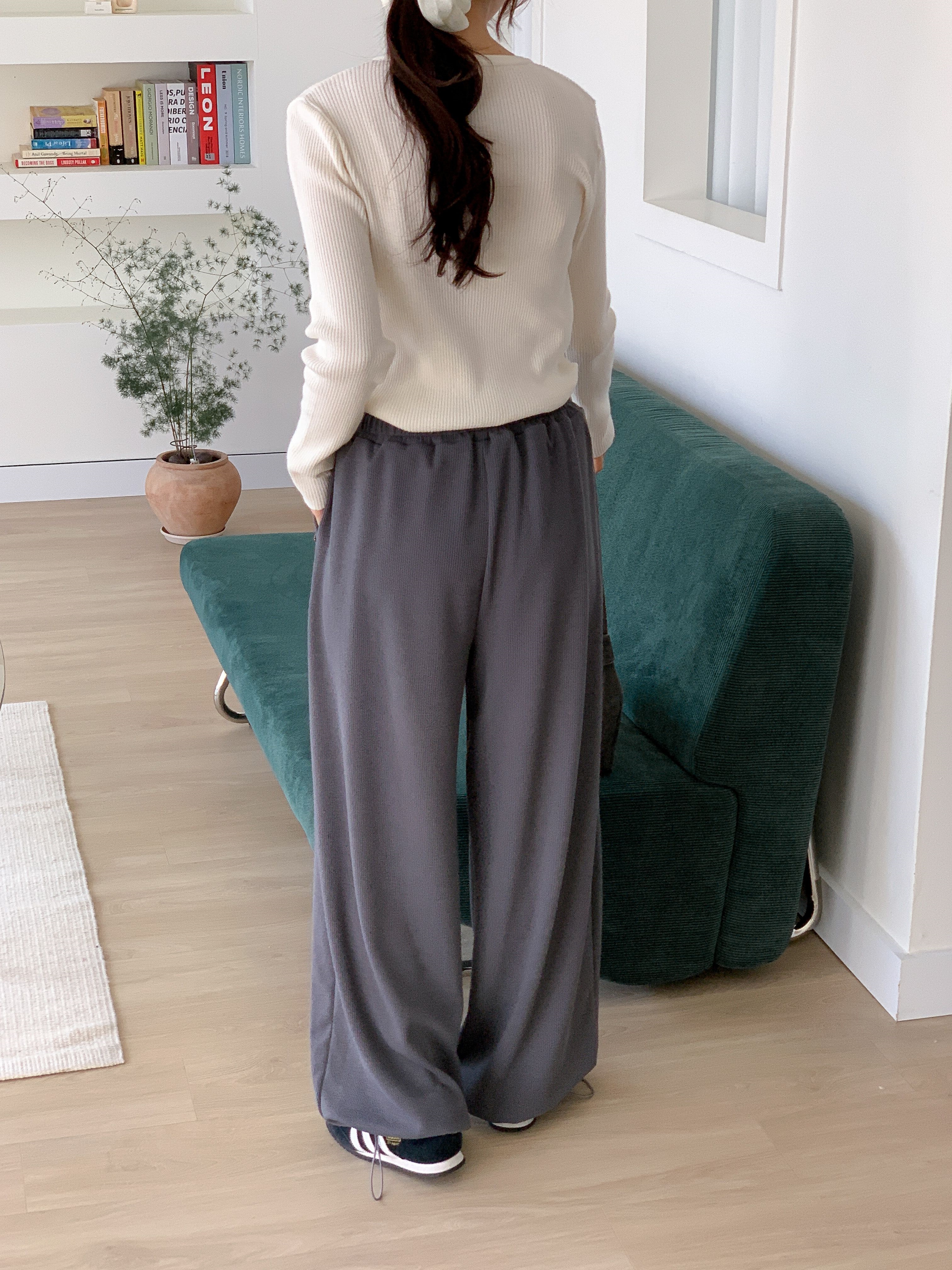 ドローストリングポケットウエストゴムドローコードロングワイドペンダント無地パンツ | 詳細画像9