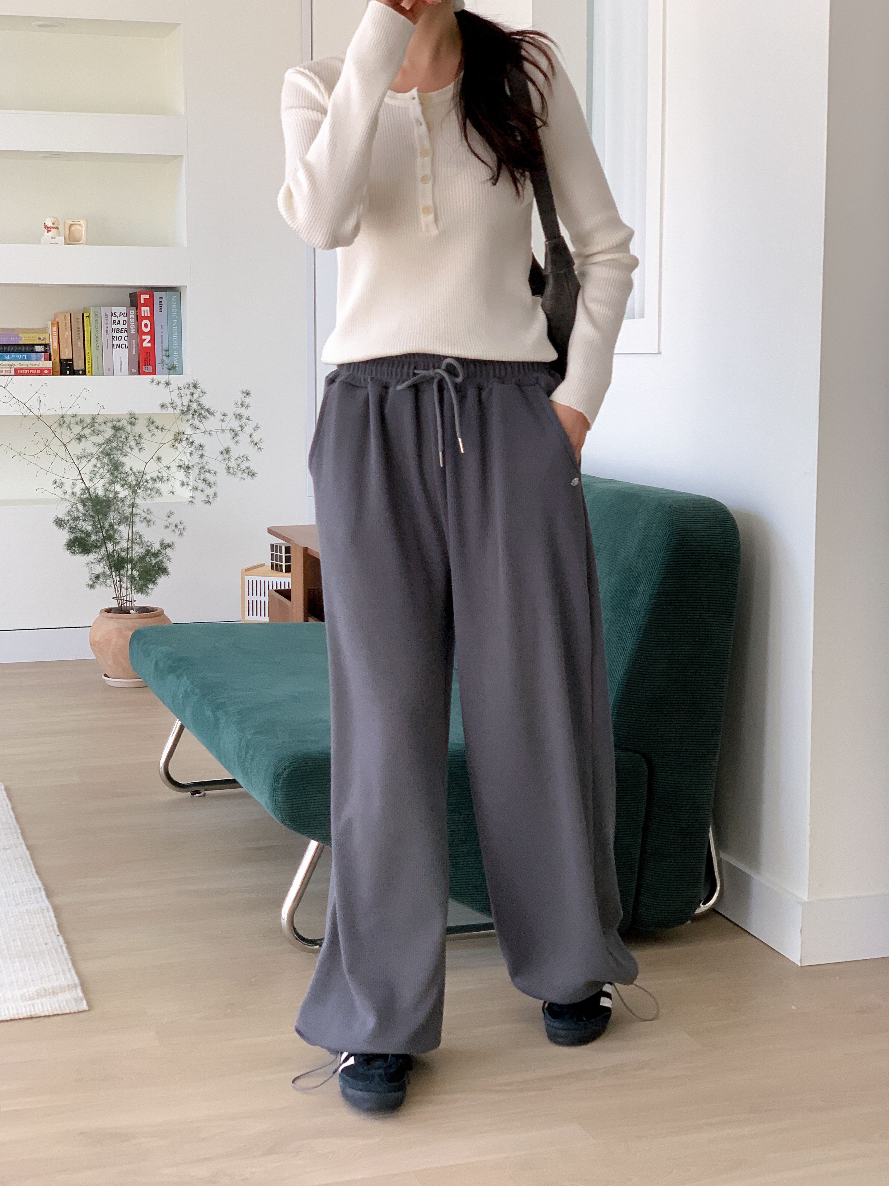 ドローストリングポケットウエストゴムドローコードロングワイドペンダント無地パンツ | 詳細画像10