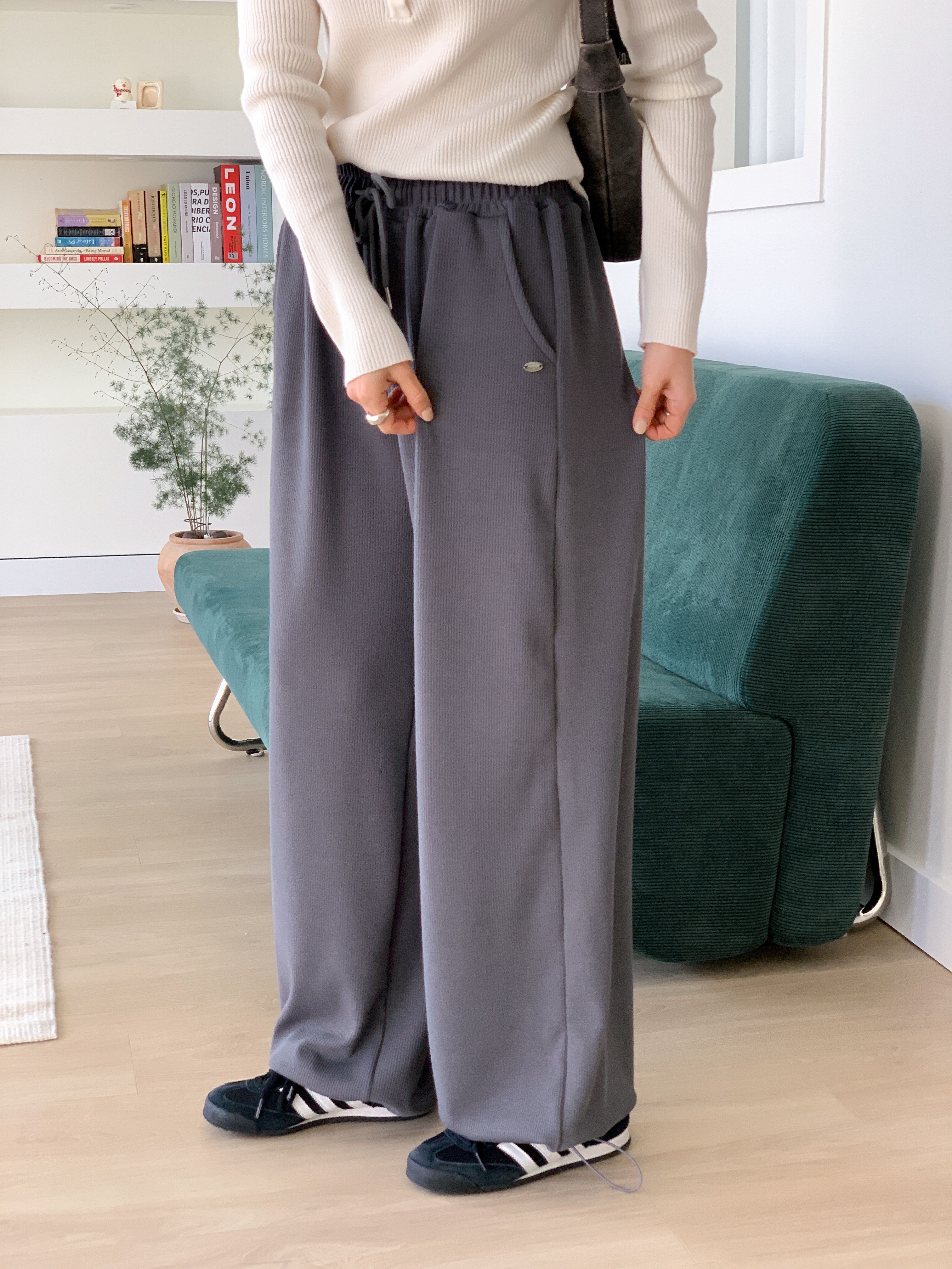 ドローストリングポケットウエストゴムドローコードロングワイドペンダント無地パンツ | 詳細画像11