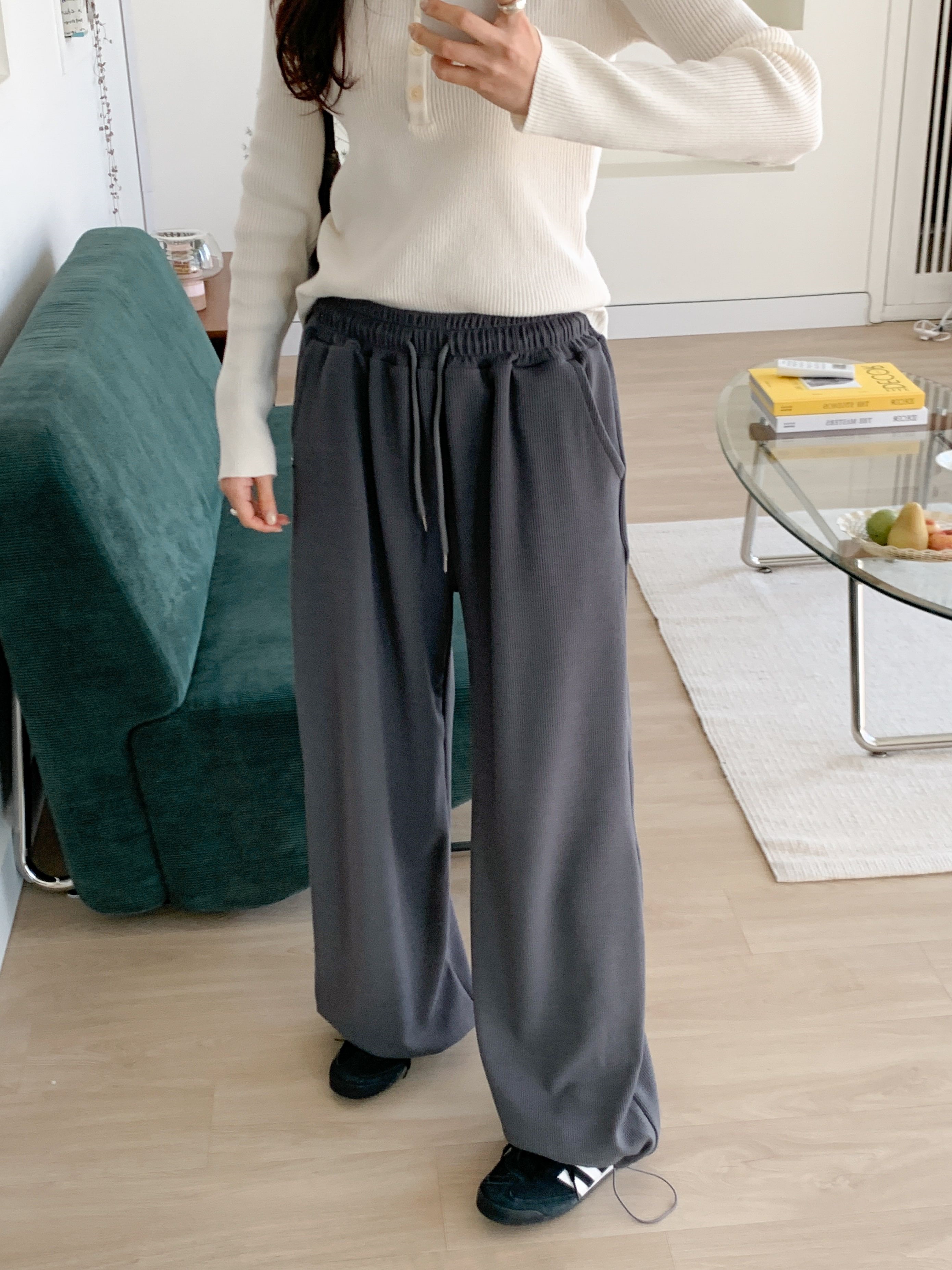 ドローストリングポケットウエストゴムドローコードロングワイドペンダント無地パンツ | 詳細画像12