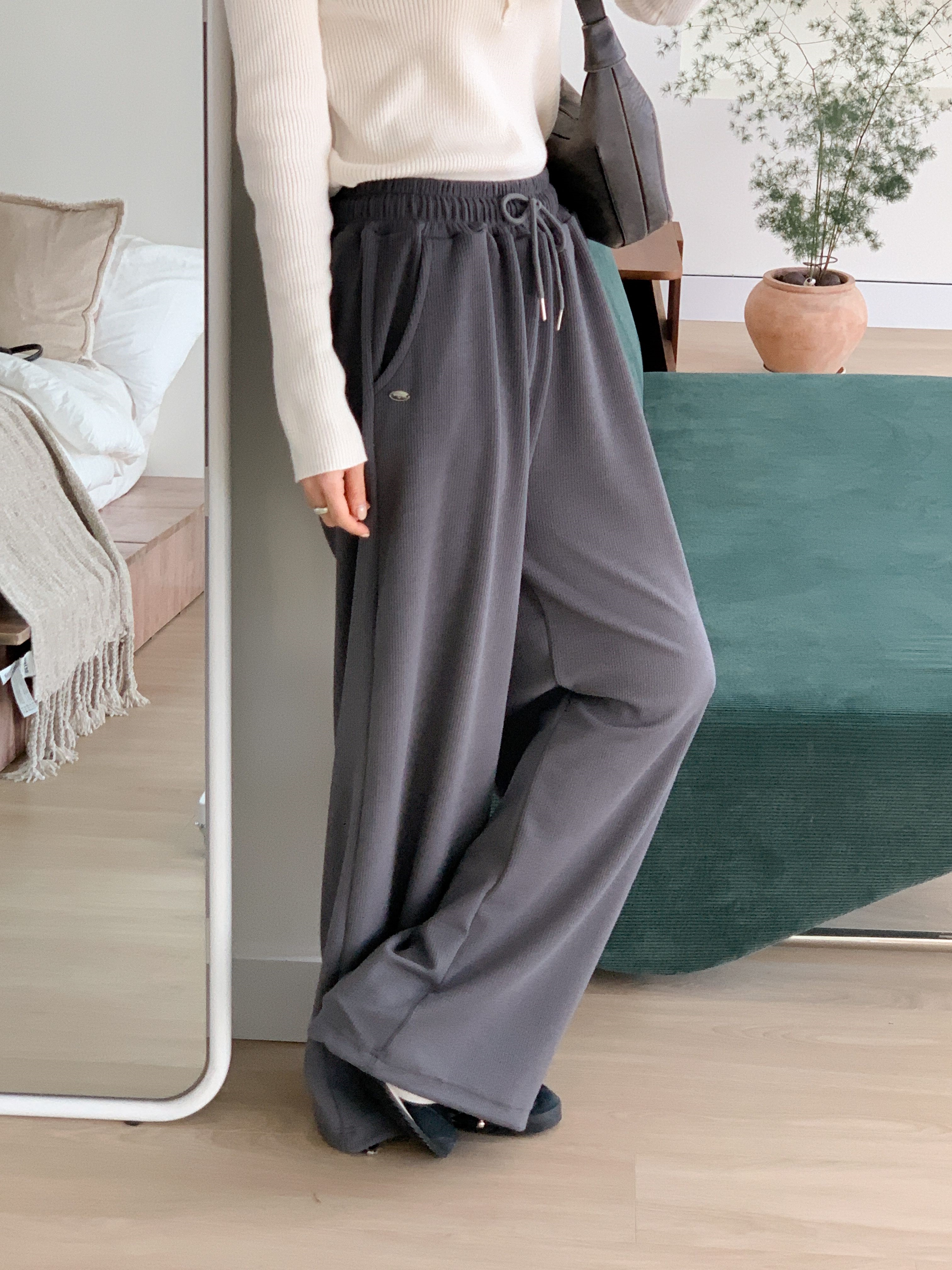 ドローストリングポケットウエストゴムドローコードロングワイドペンダント無地パンツ | 詳細画像13