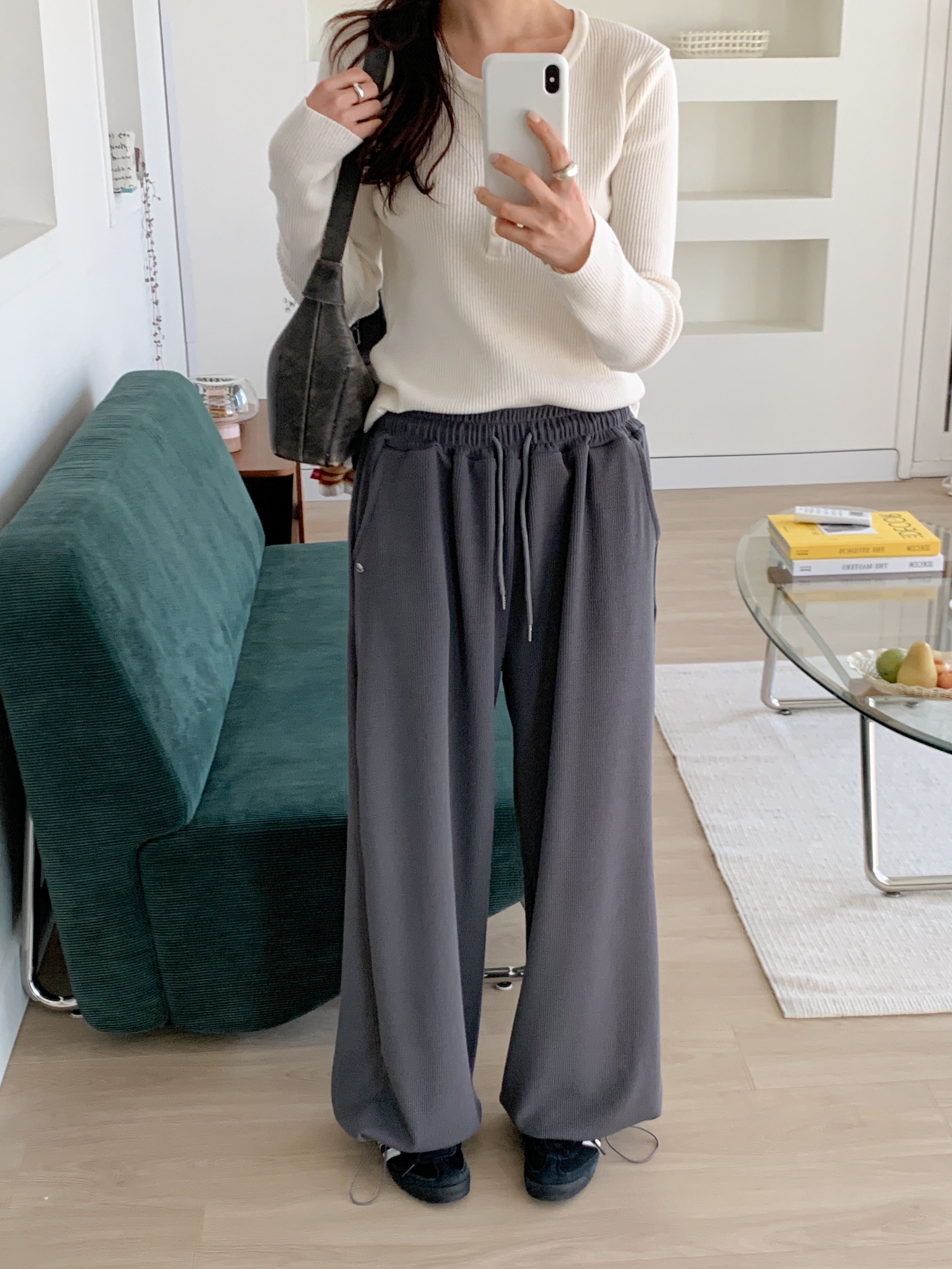 ドローストリングポケットウエストゴムドローコードロングワイドペンダント無地パンツ | 詳細画像16