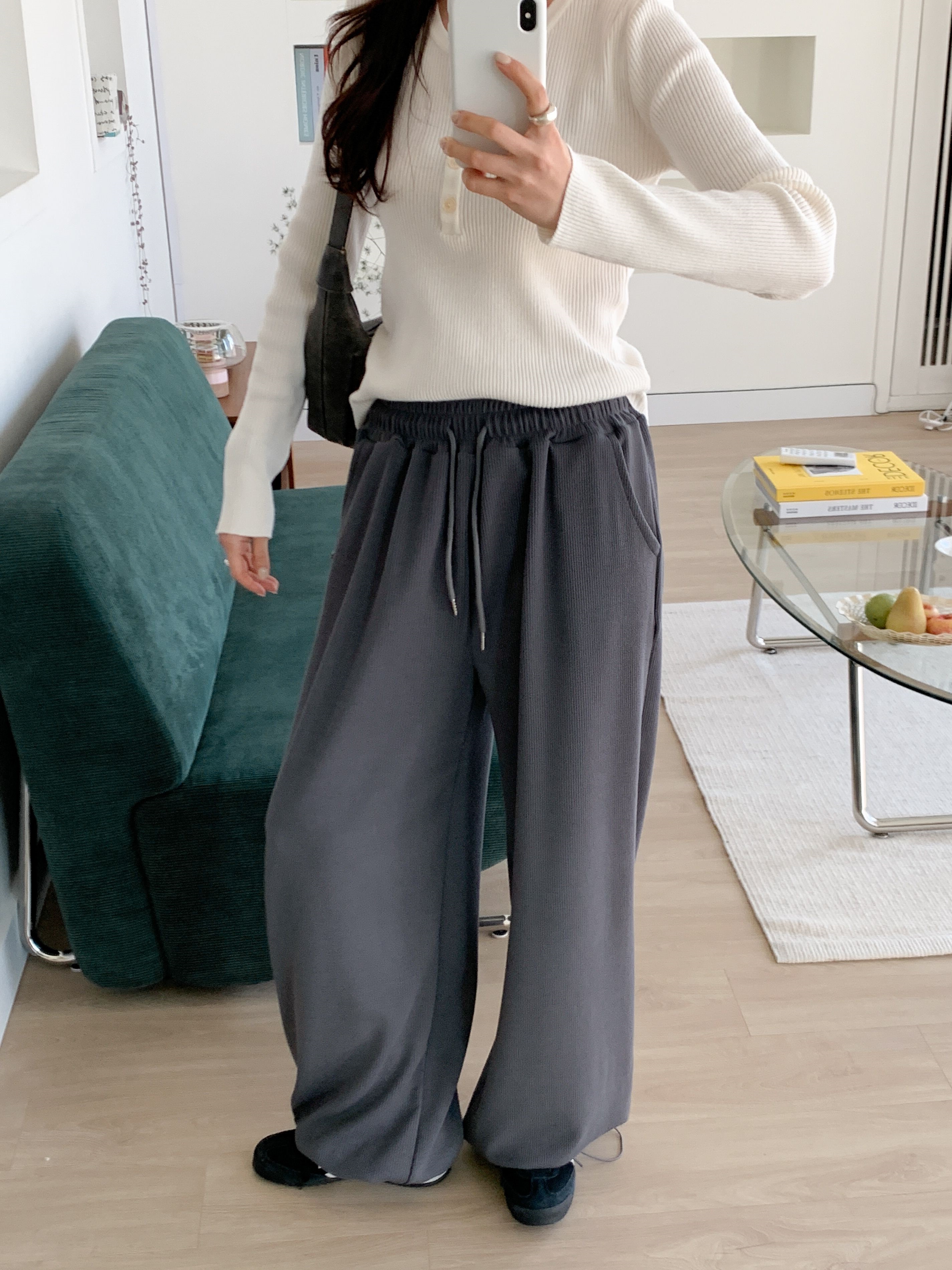 ドローストリングポケットウエストゴムドローコードロングワイドペンダント無地パンツ | 詳細画像18