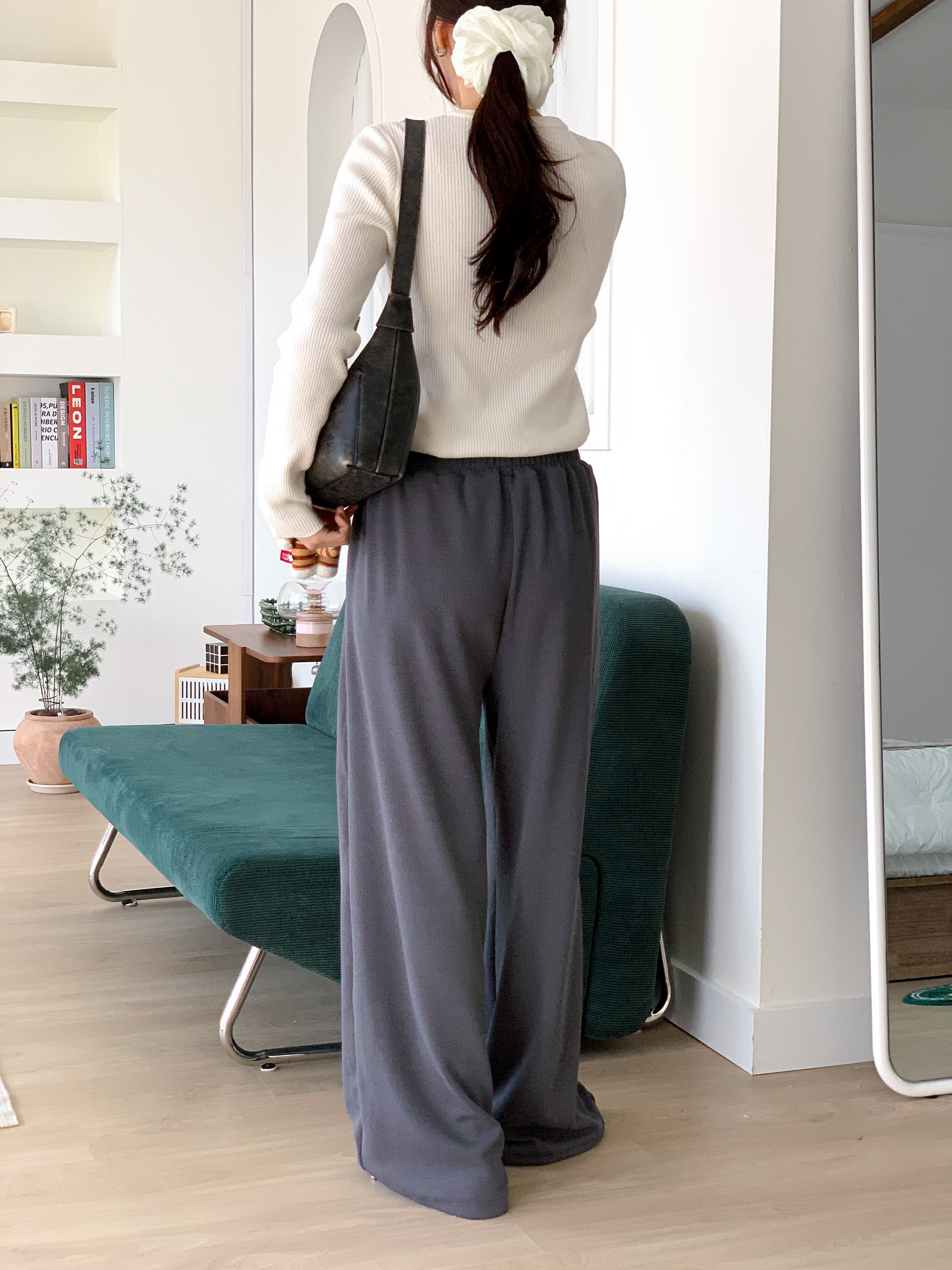 ドローストリングポケットウエストゴムドローコードロングワイドペンダント無地パンツ | 詳細画像19