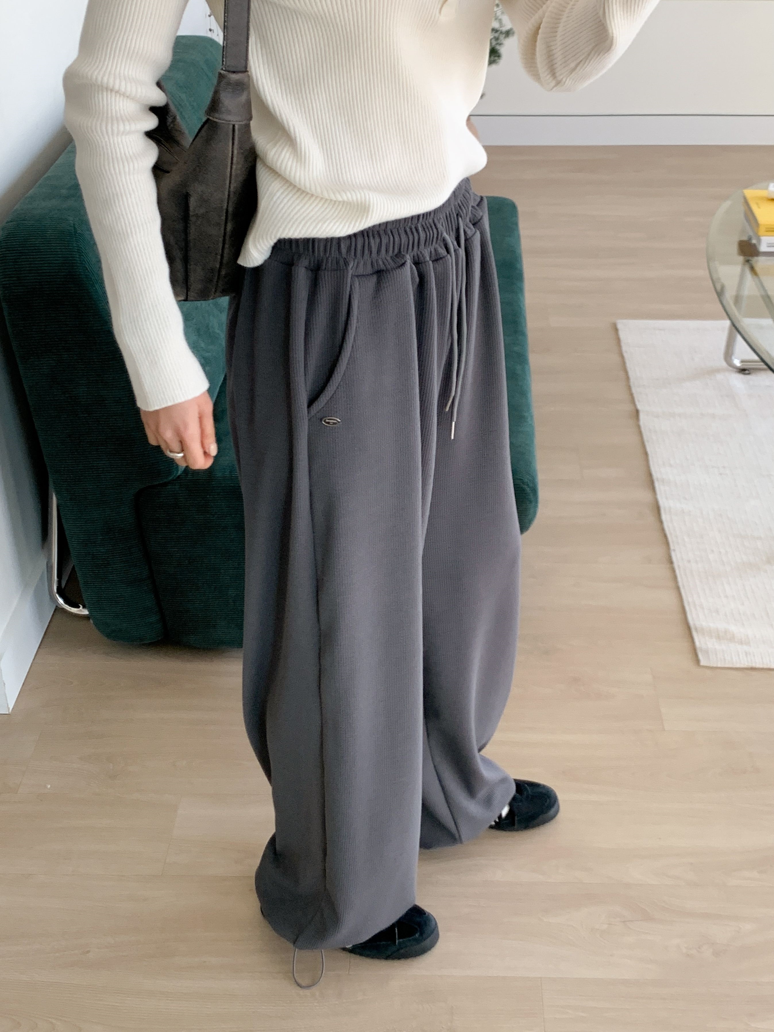 ドローストリングポケットウエストゴムドローコードロングワイドペンダント無地パンツ | 詳細画像20