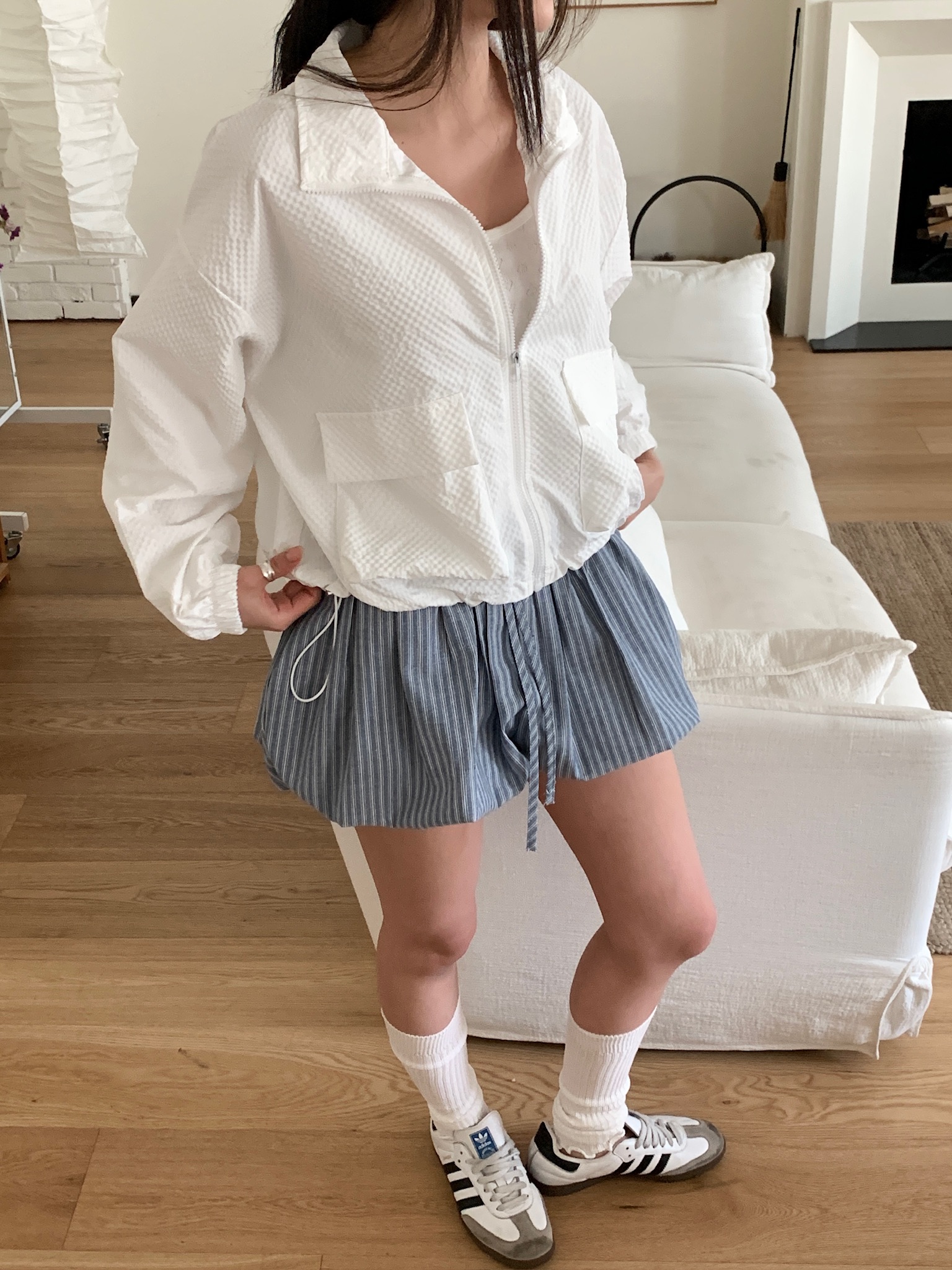 ナイロンジップアップクロップドルーズ長袖フラップポケットエンボスジャンパー | 詳細画像19