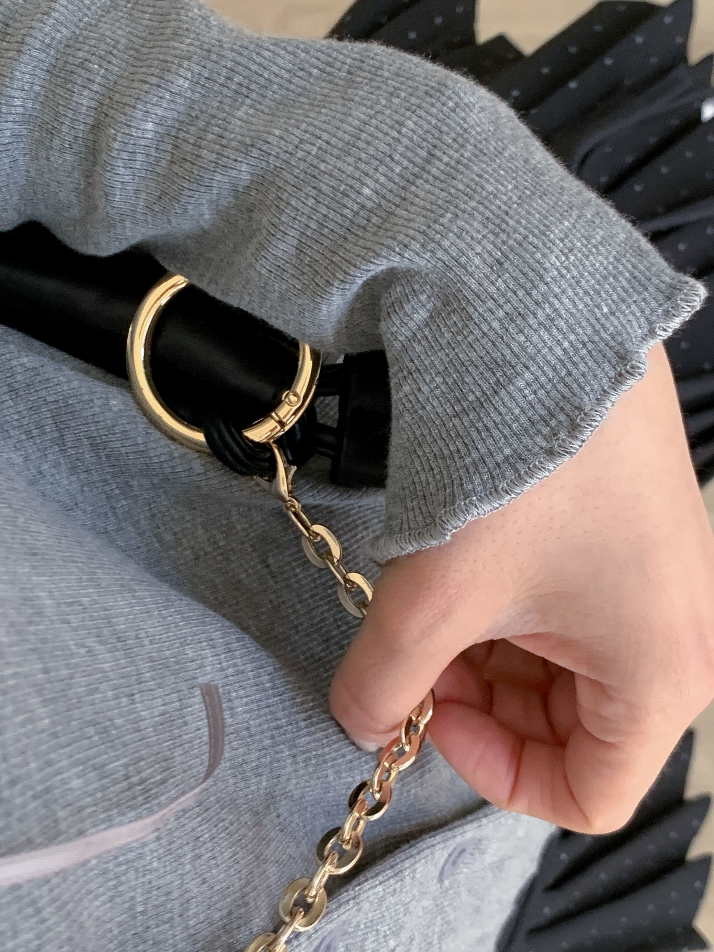 リブレースコンビリボンボタンカラーメロウレイヤード風長袖セミクロップド無地Tシャツ | 詳細画像7