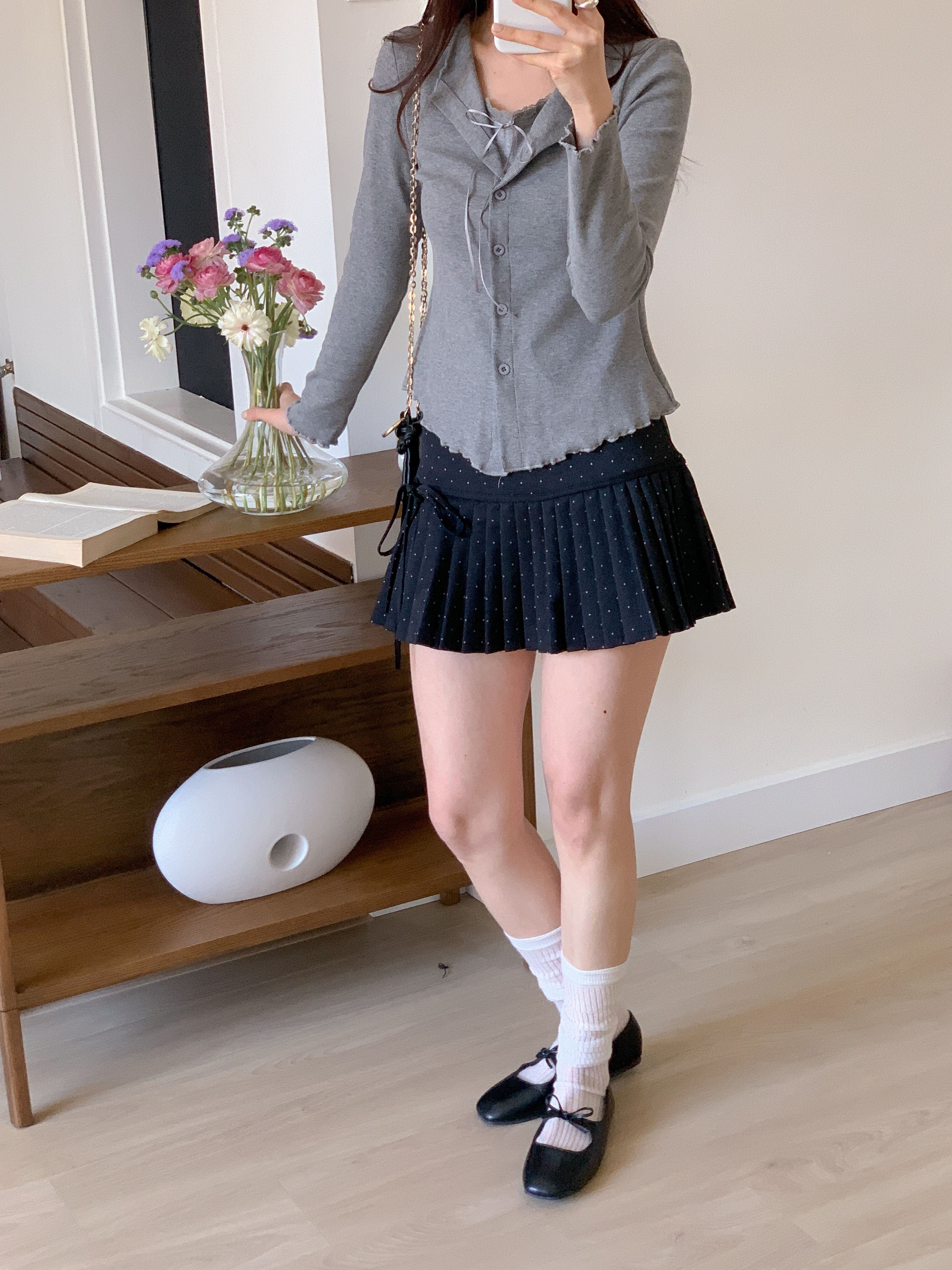 リブレースコンビリボンボタンカラーメロウレイヤード風長袖セミクロップド無地Tシャツ | 詳細画像18