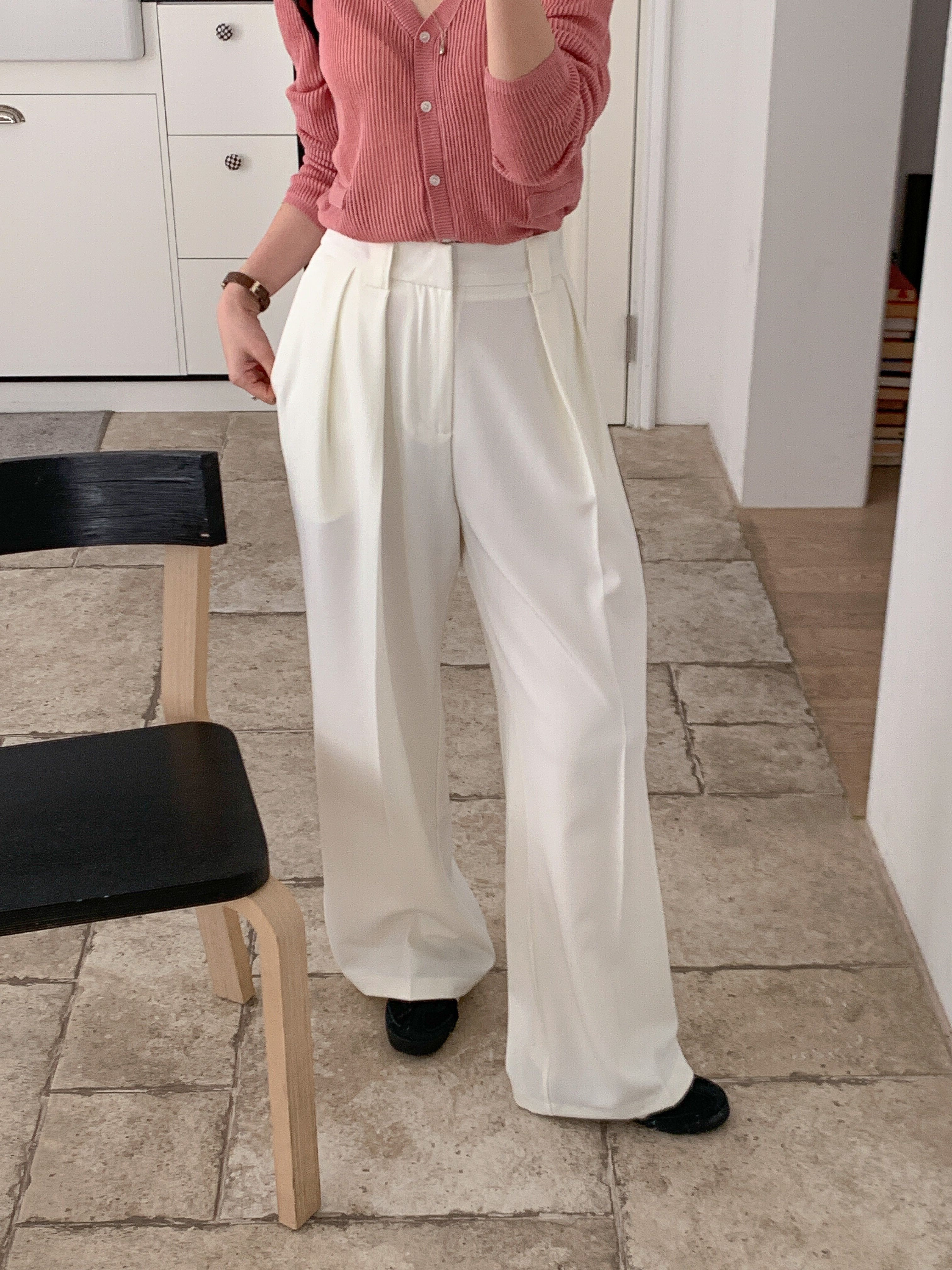 ピンタックポケットワイドホックループヒドゥンジッパー無地スラックス | 詳細画像3