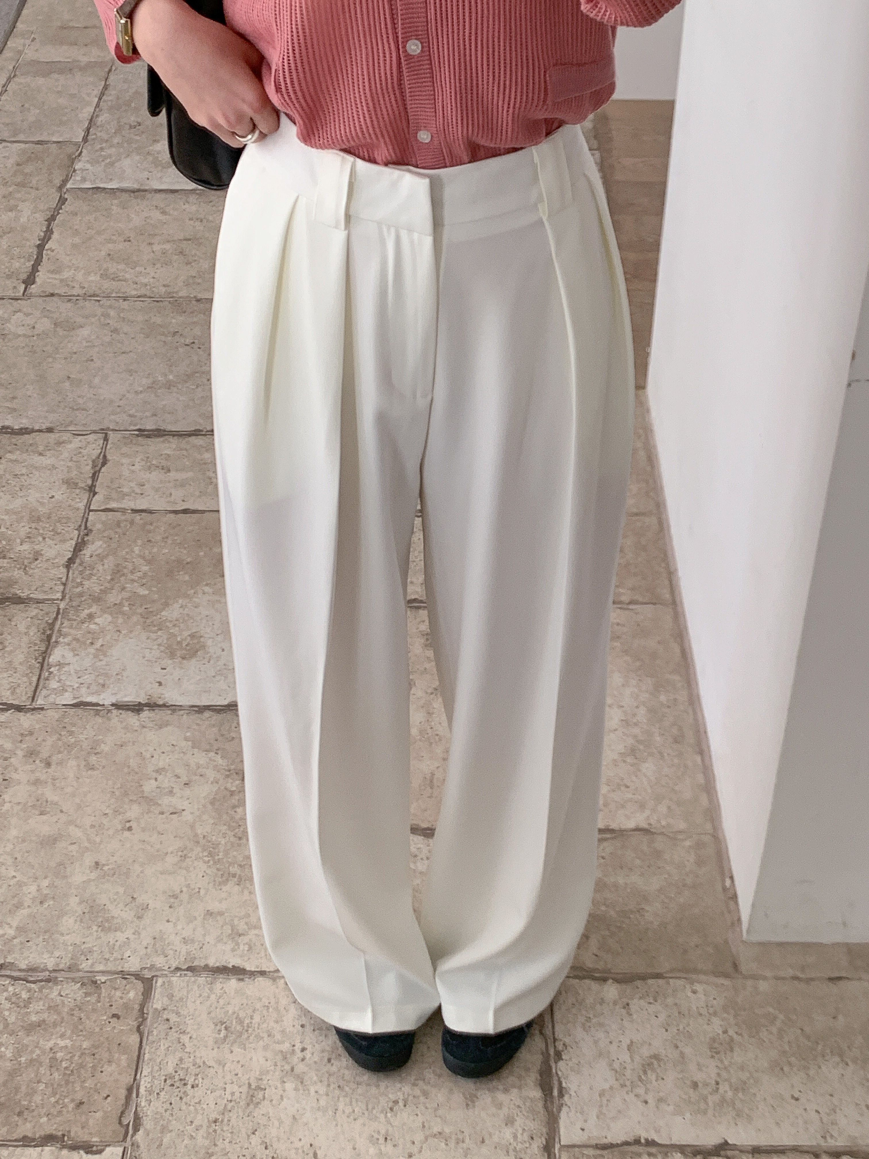 ピンタックポケットワイドホックループヒドゥンジッパー無地スラックス | 詳細画像4