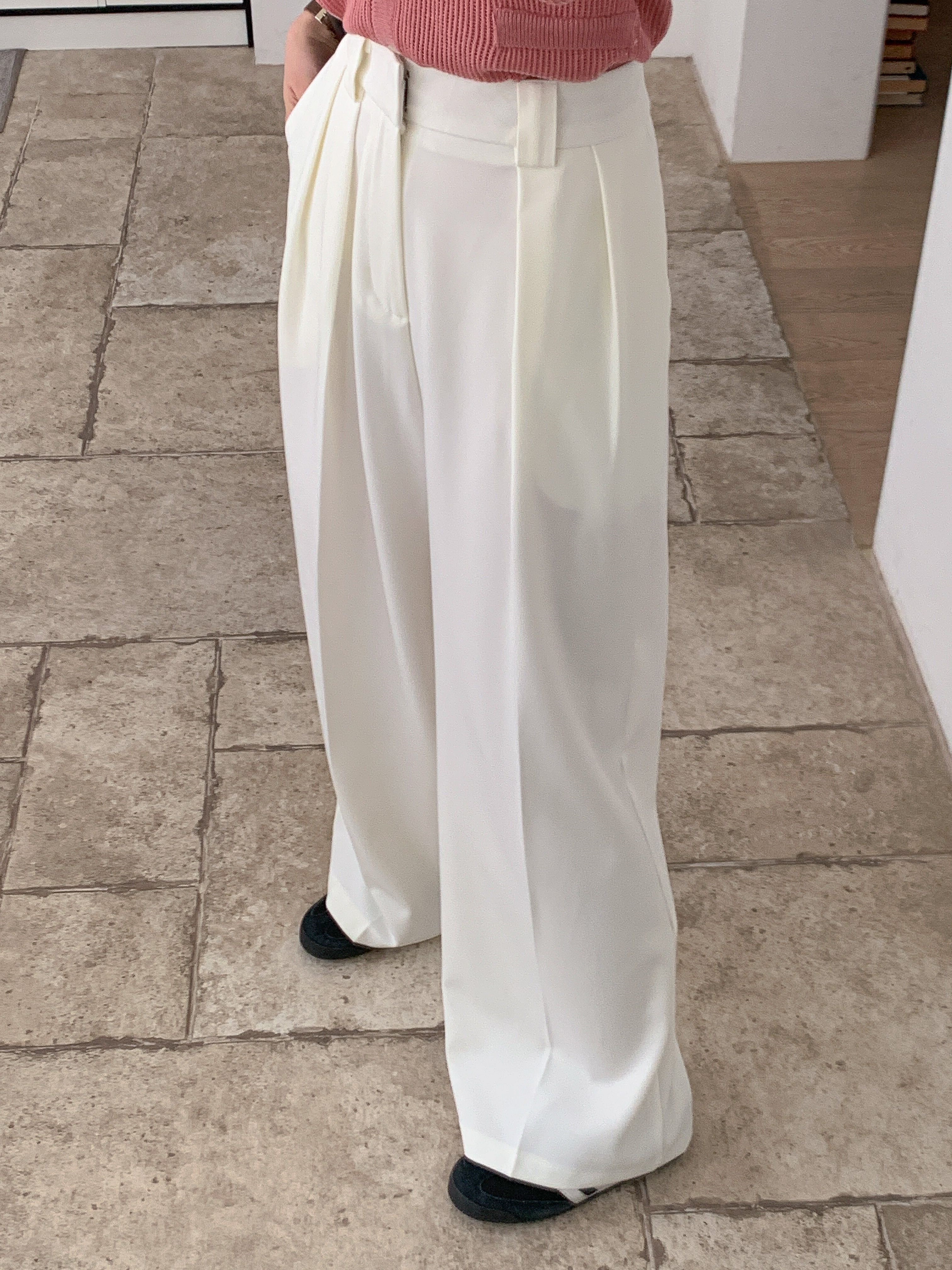 ピンタックポケットワイドホックループヒドゥンジッパー無地スラックス | 詳細画像5