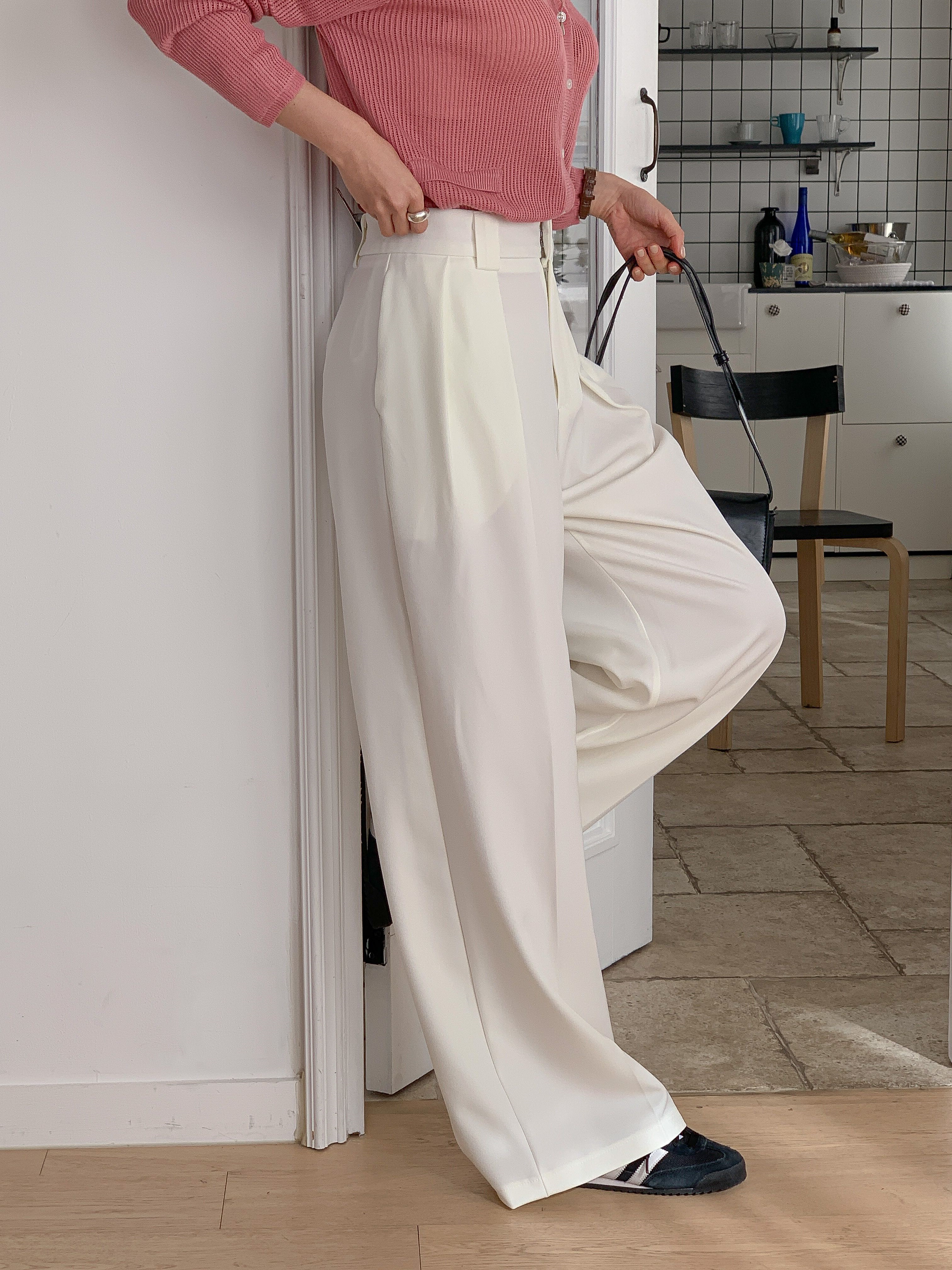 ピンタックポケットワイドホックループヒドゥンジッパー無地スラックス | 詳細画像8