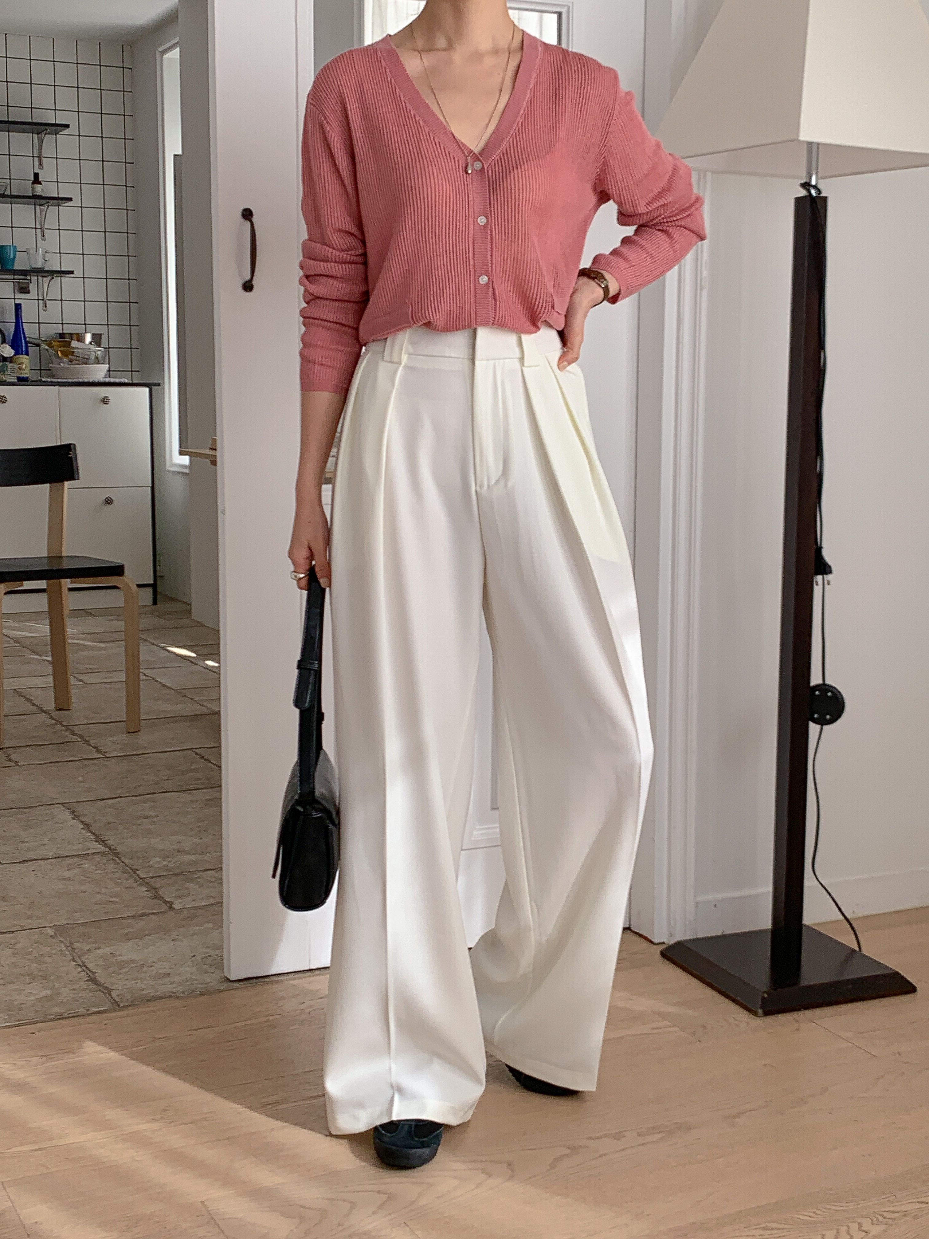 ピンタックポケットワイドホックループヒドゥンジッパー無地スラックス | 詳細画像10