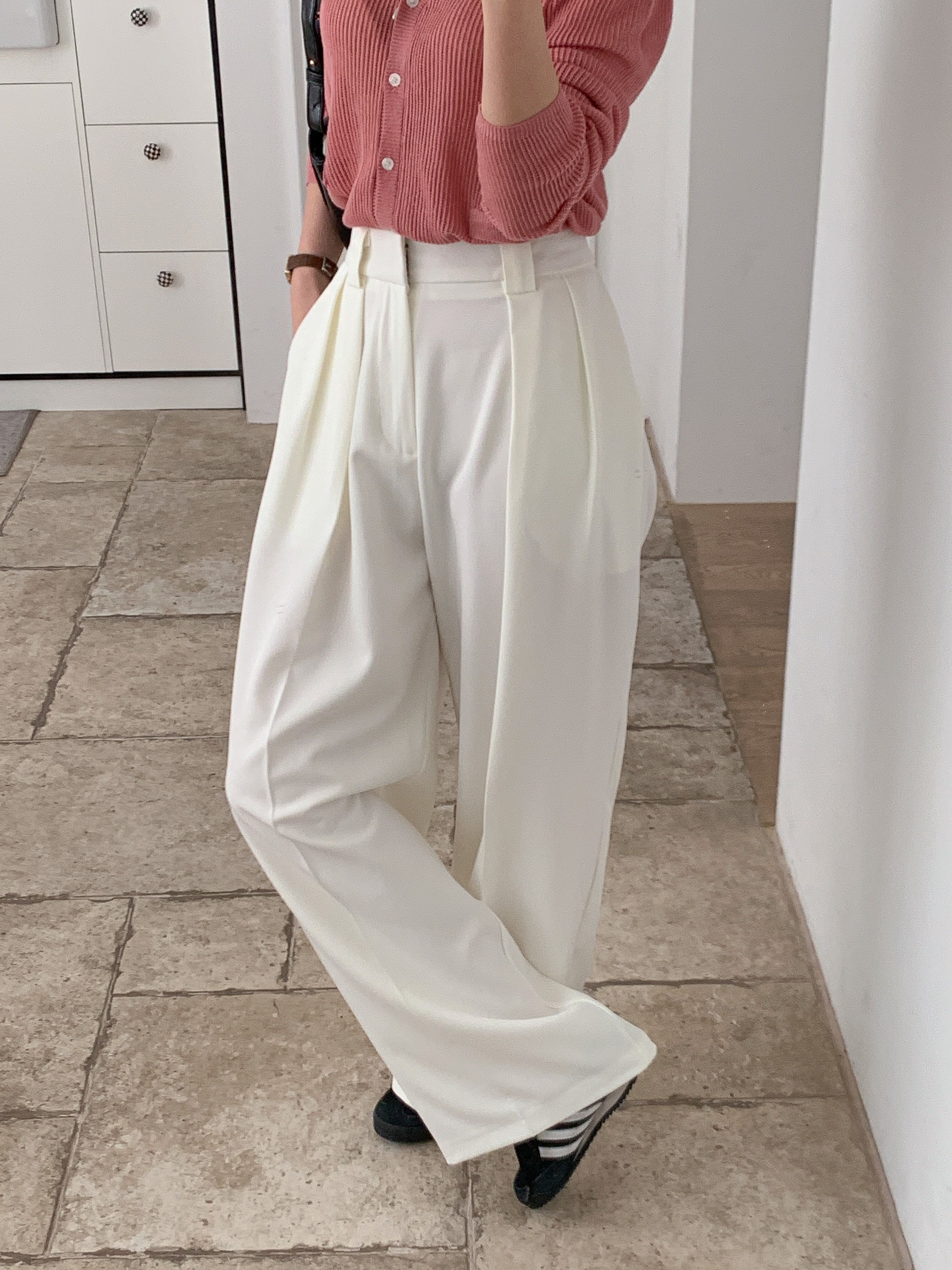 ピンタックポケットワイドホックループヒドゥンジッパー無地スラックス | 詳細画像13