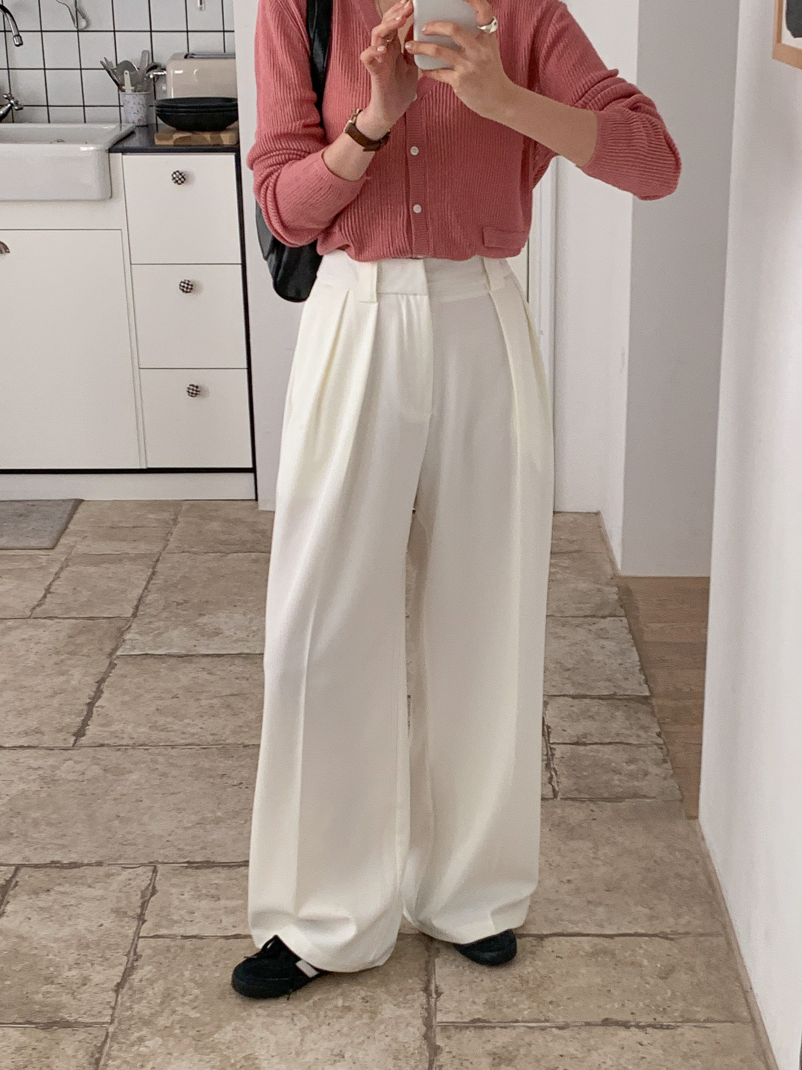 ピンタックポケットワイドホックループヒドゥンジッパー無地スラックス | 詳細画像15