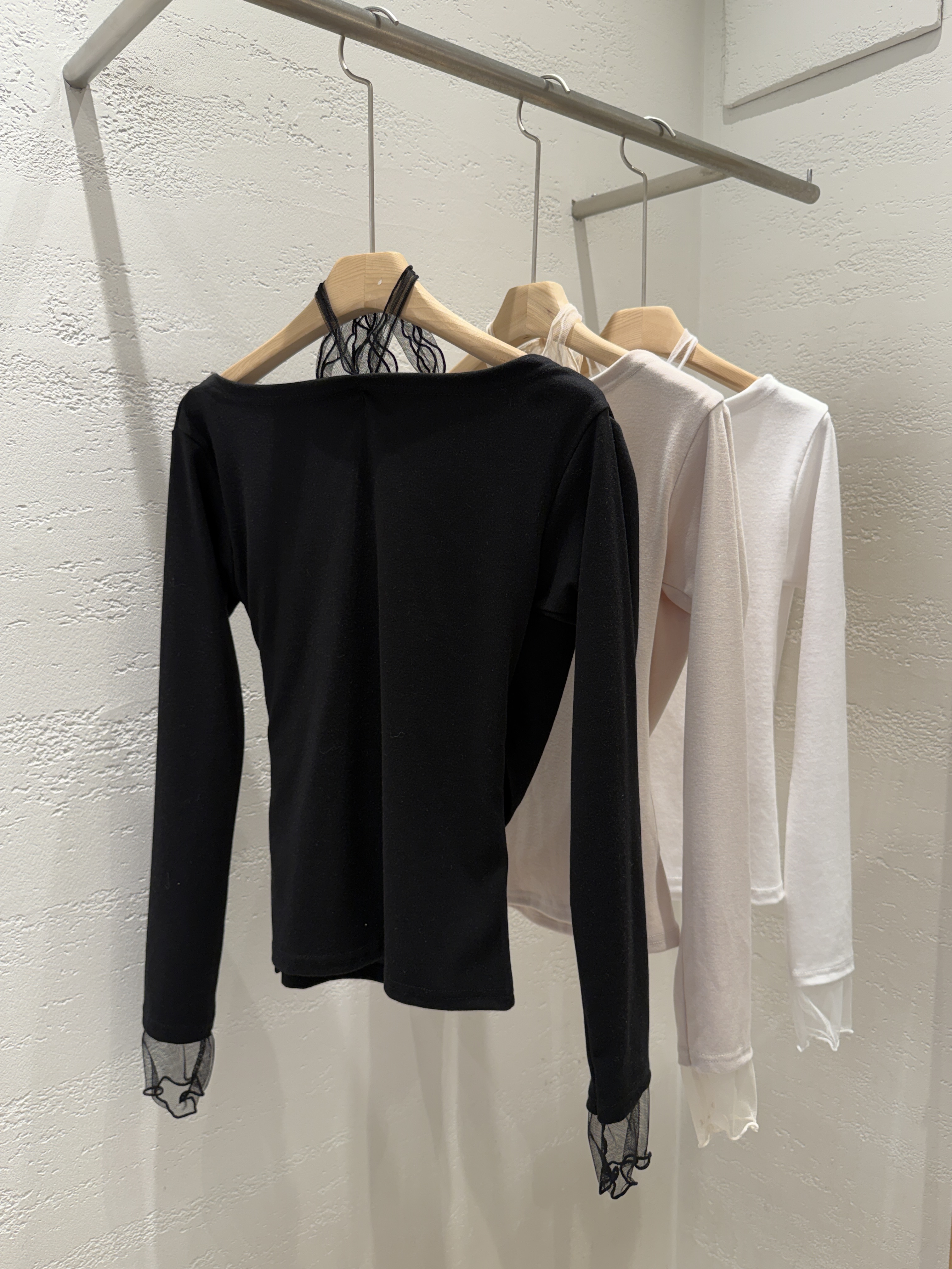 コンビVネックスリットスリムベルスリーブカシュクールアンバランス長袖ギャザーダイアゴナル無地Tシャツストラップ付 | 詳細画像22