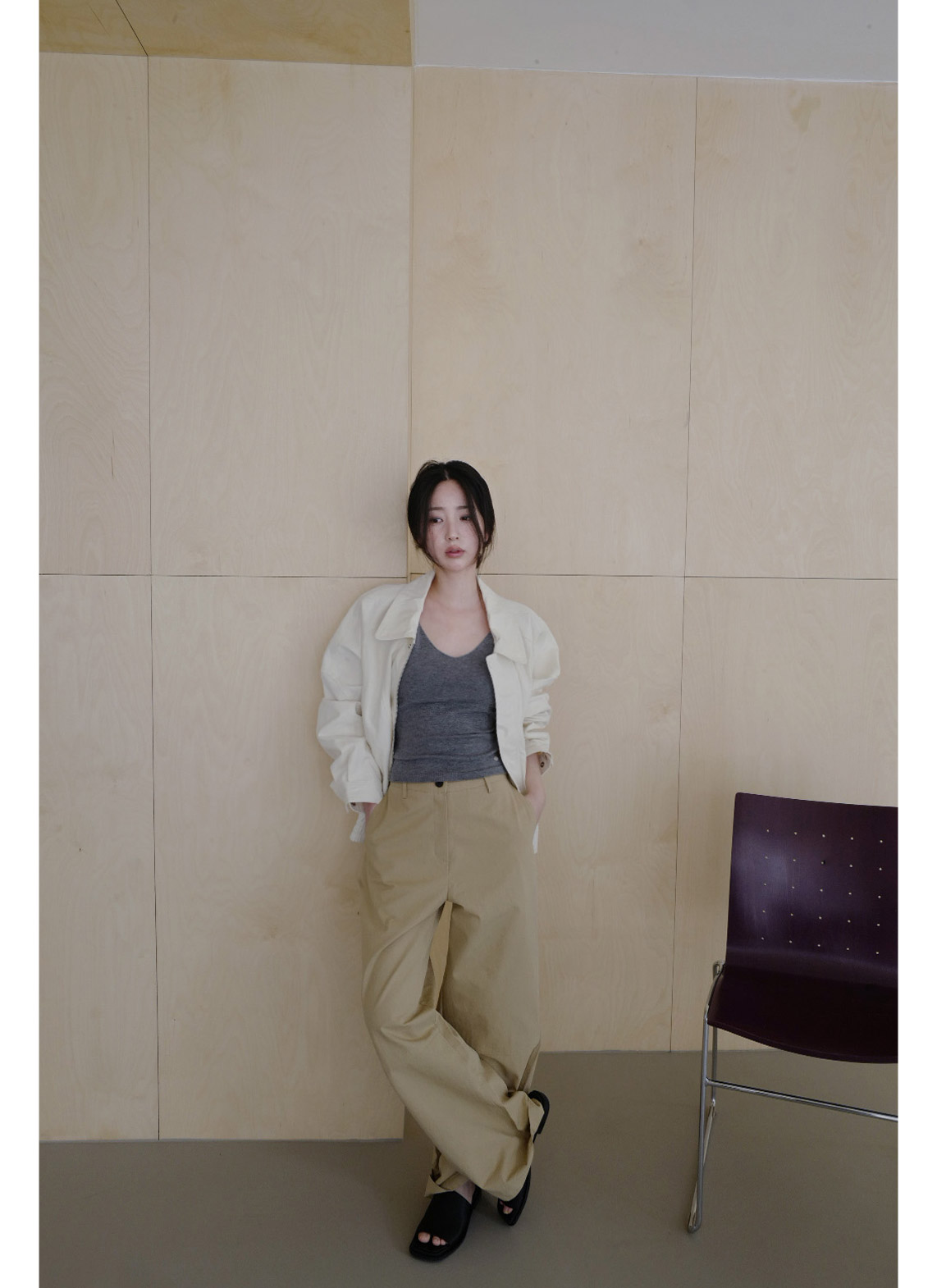 コットンナイロンジップアップカラーライン無地ジャンパーSS | 詳細画像2