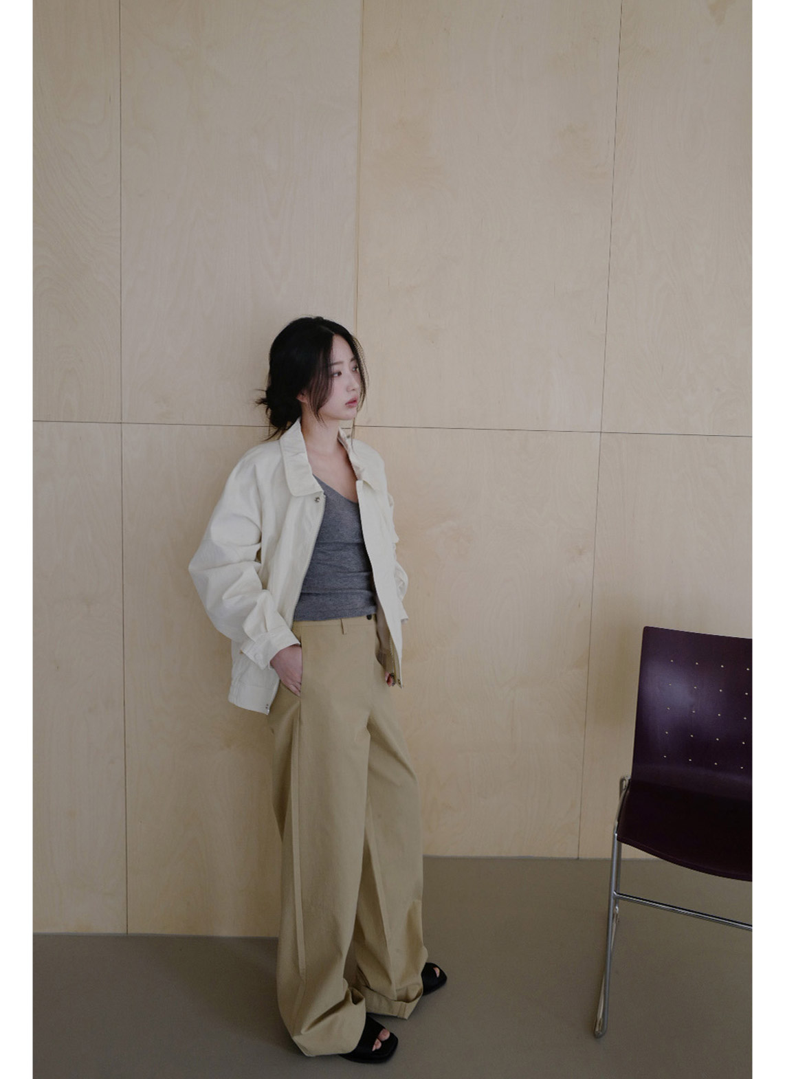 コットンナイロンジップアップカラーライン無地ジャンパーSS | 詳細画像4