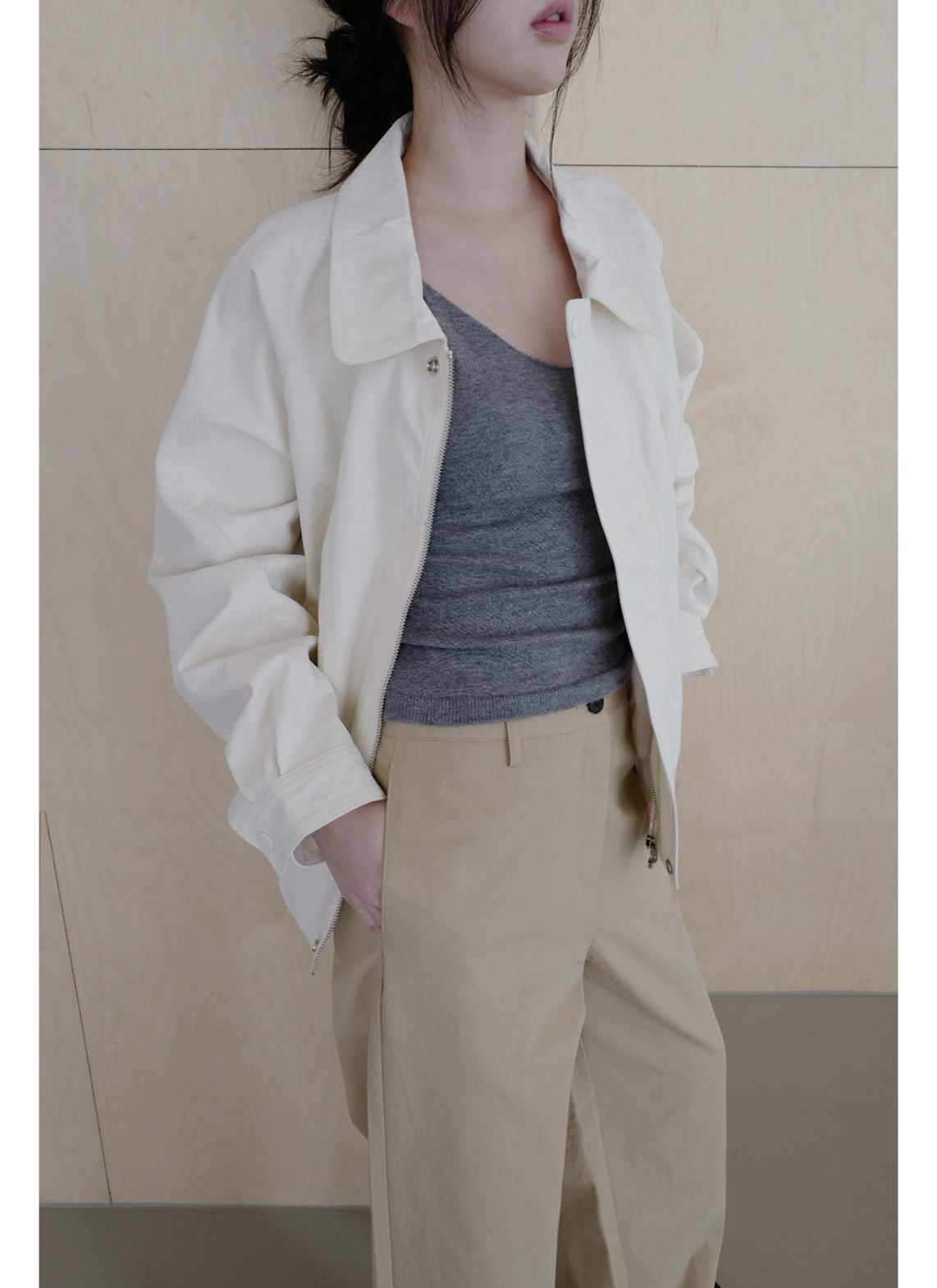 コットンナイロンジップアップカラーライン無地ジャンパーSS | 詳細画像7