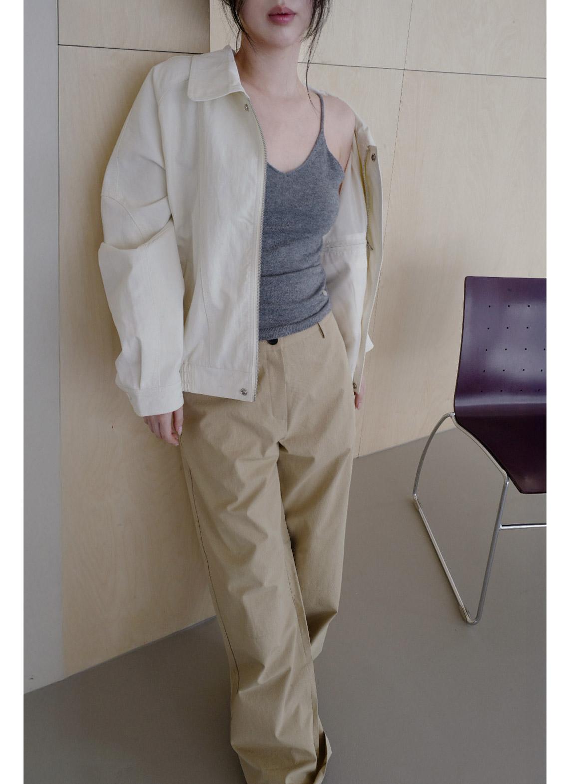 コットンナイロンジップアップカラーライン無地ジャンパーSS | 詳細画像8