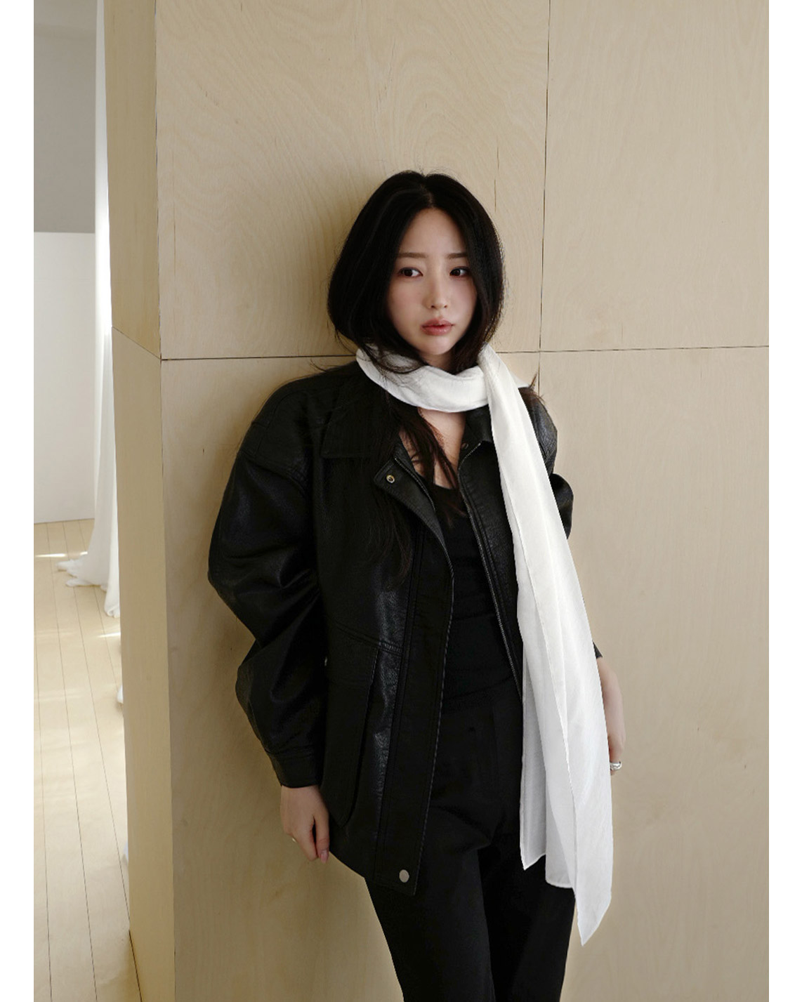 レザー調ボタンフラップポケット無地ジャンパー春秋 | 詳細画像5