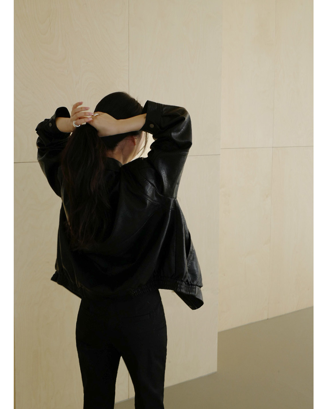 レザー調ボタンフラップポケット無地ジャンパー春秋 | 詳細画像8