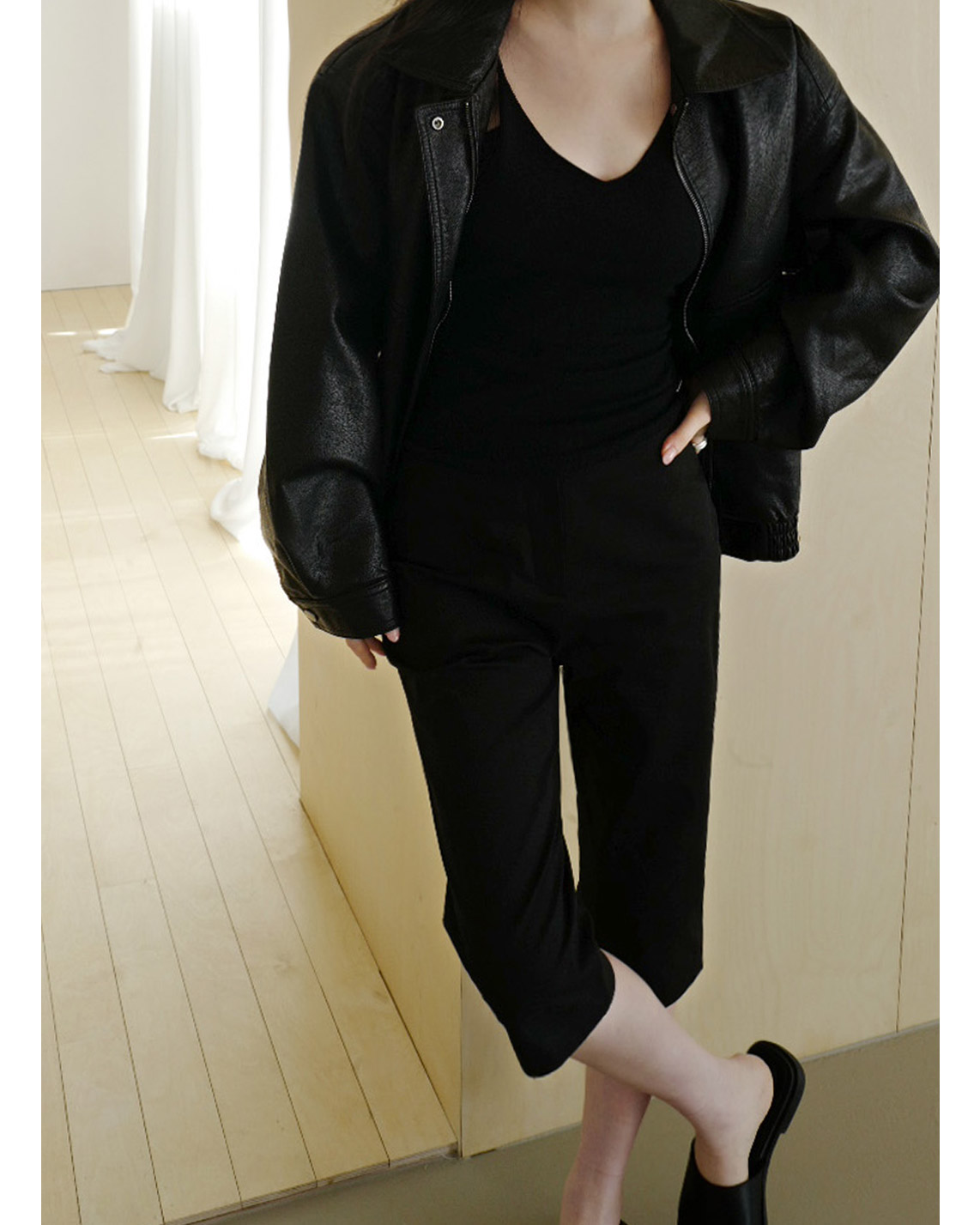 レザー調ボタンフラップポケット無地ジャンパー春秋 | 詳細画像9