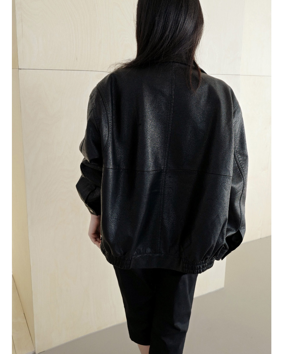レザー調ボタンフラップポケット無地ジャンパー春秋 | 詳細画像13