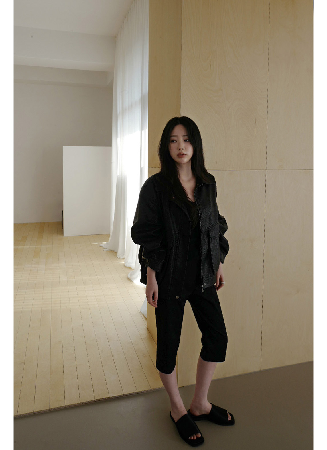 レザー調ボタンフラップポケット無地ジャンパー春秋 | 詳細画像3