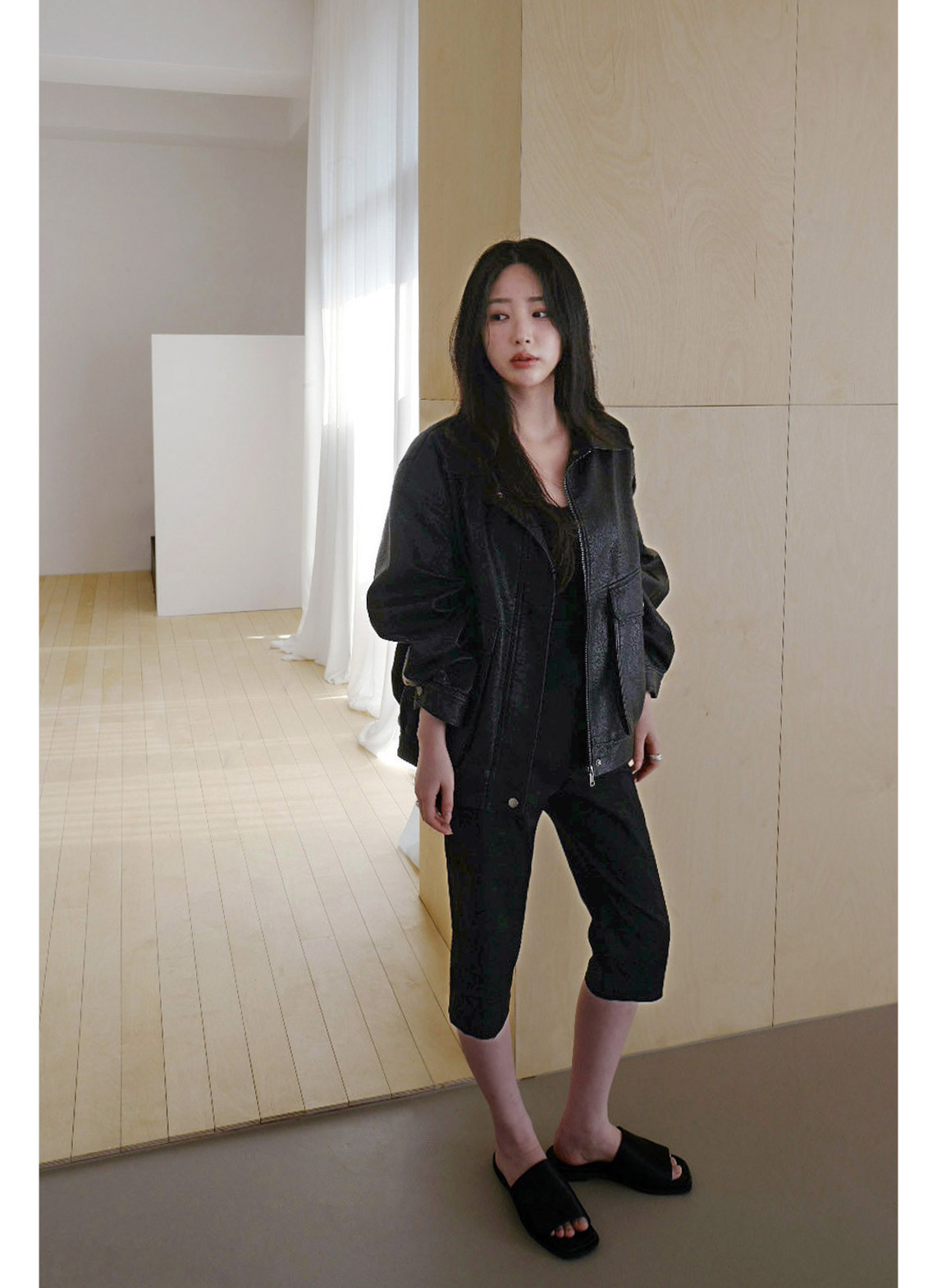 レザー調ボタンフラップポケット無地ジャンパー春秋 | 詳細画像2