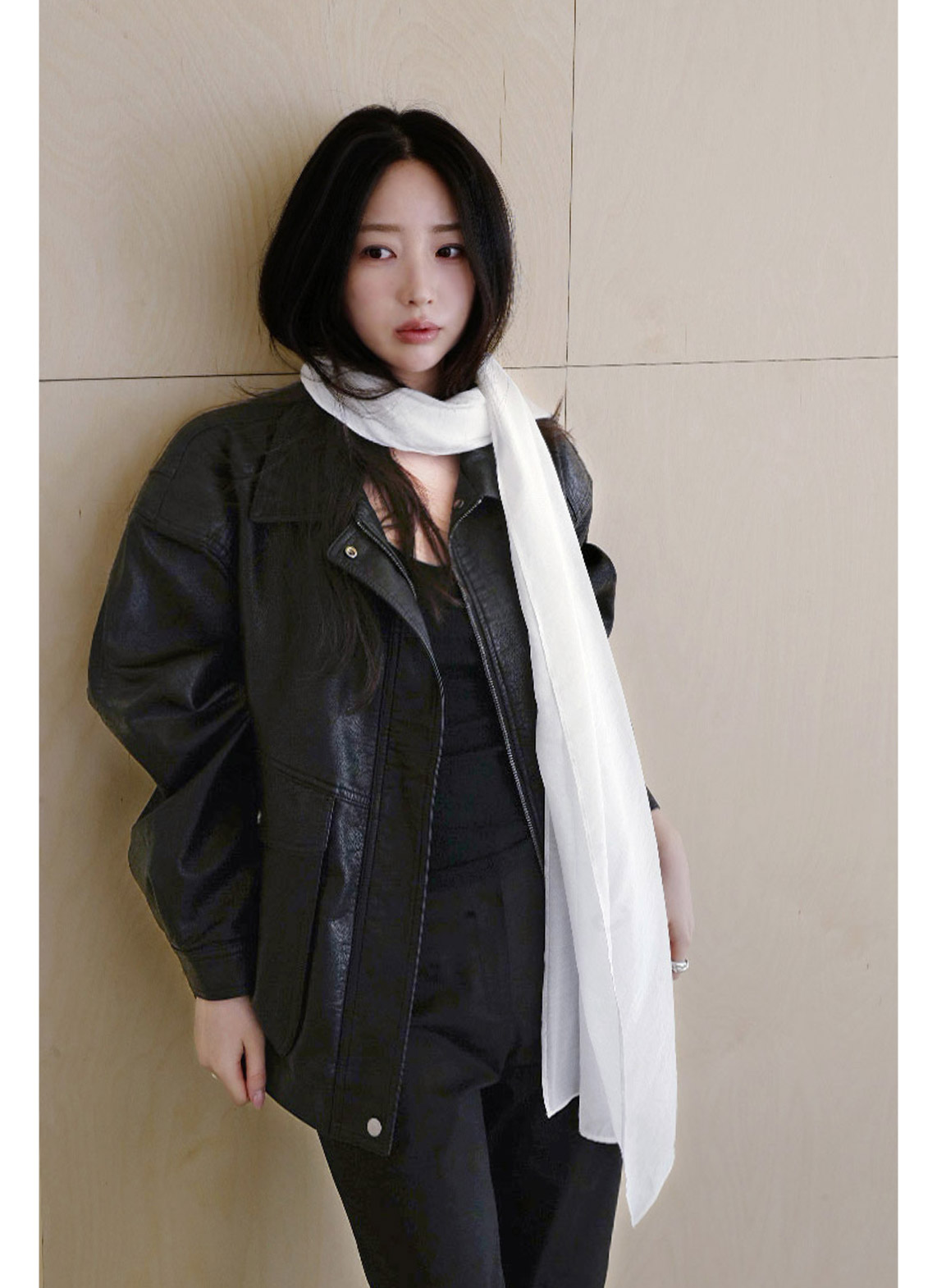 レザー調ボタンフラップポケット無地ジャンパー春秋 | 詳細画像4