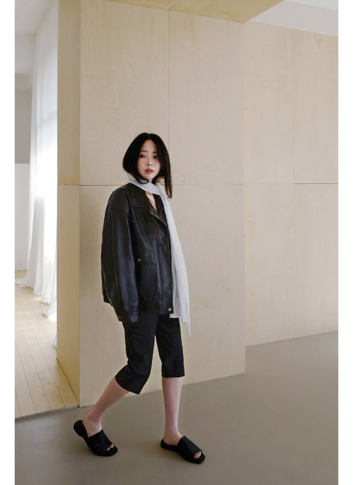 レザー調ボタンフラップポケット無地ジャンパー春秋 | 詳細画像6