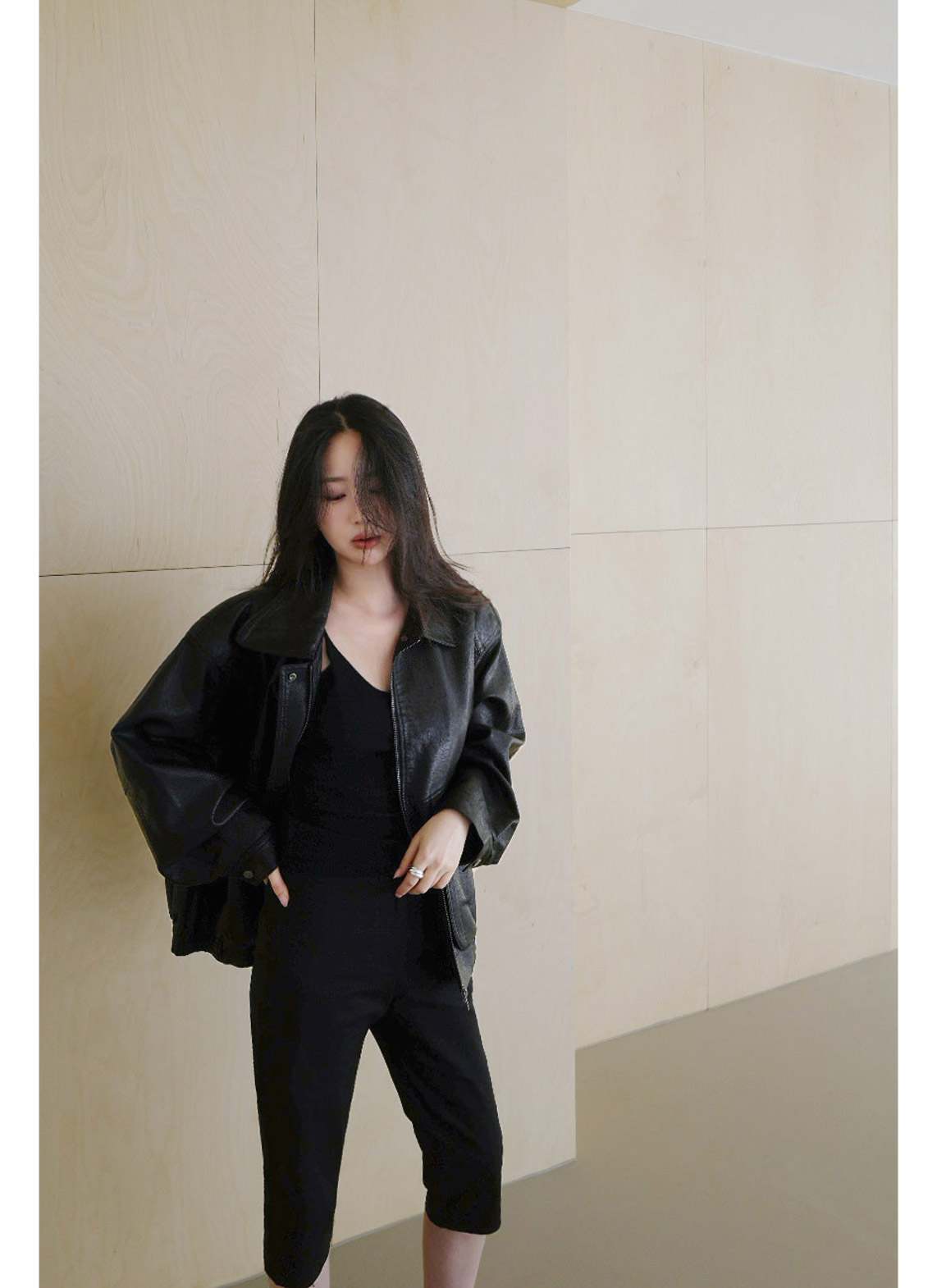 レザー調ボタンフラップポケット無地ジャンパー春秋 | 詳細画像9