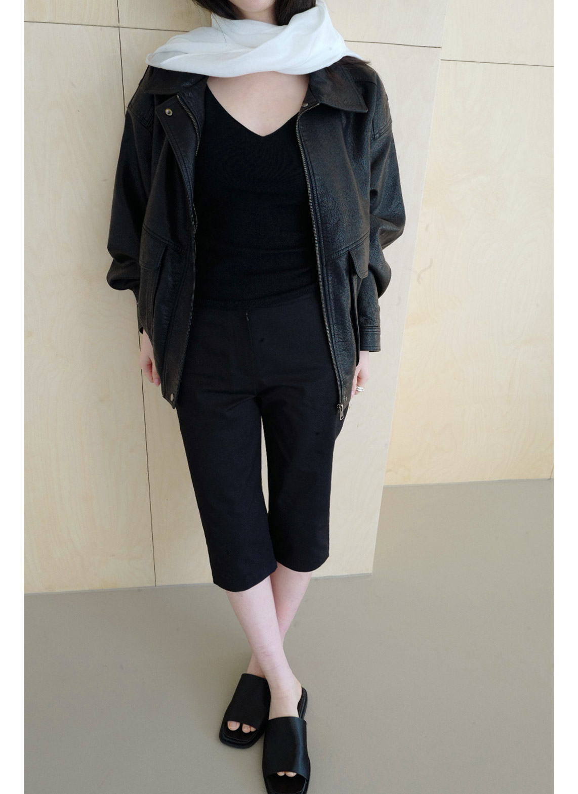 レザー調ボタンフラップポケット無地ジャンパー春秋 | 詳細画像11