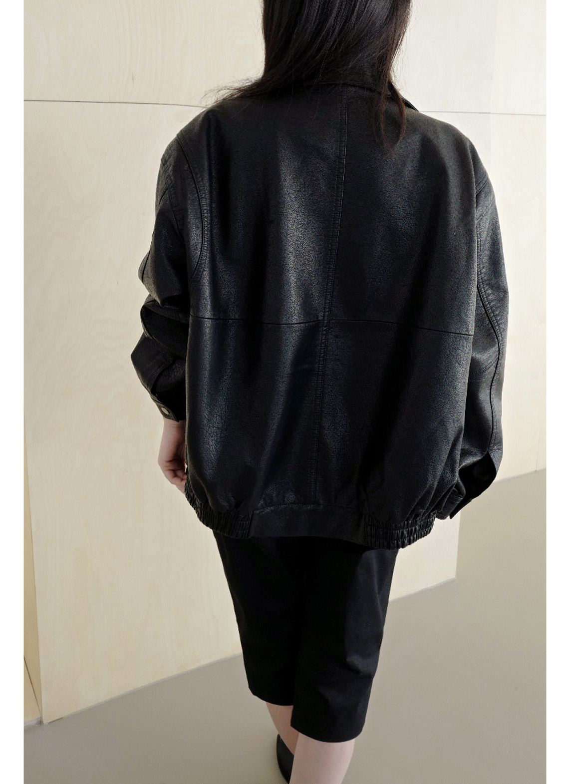 レザー調ボタンフラップポケット無地ジャンパー春秋 | 詳細画像12