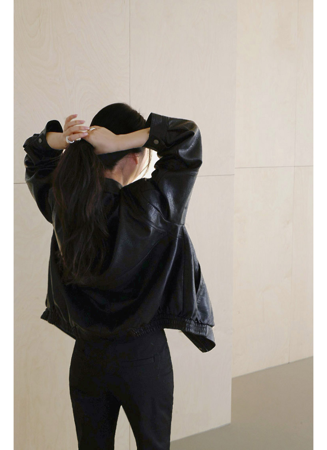 レザー調ボタンフラップポケット無地ジャンパー春秋 | 詳細画像14