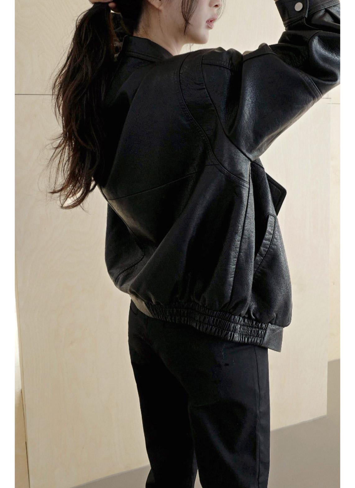 レザー調ボタンフラップポケット無地ジャンパー春秋 | 詳細画像15
