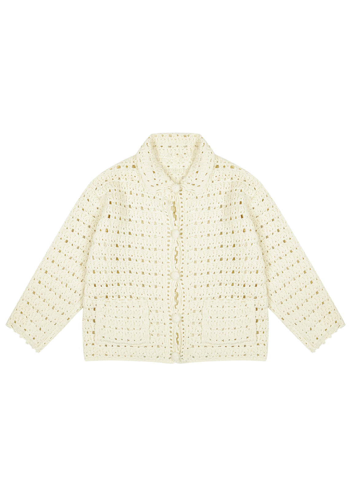 ウール混アクリルボタンクロシェカーディガン春秋 | 詳細画像16