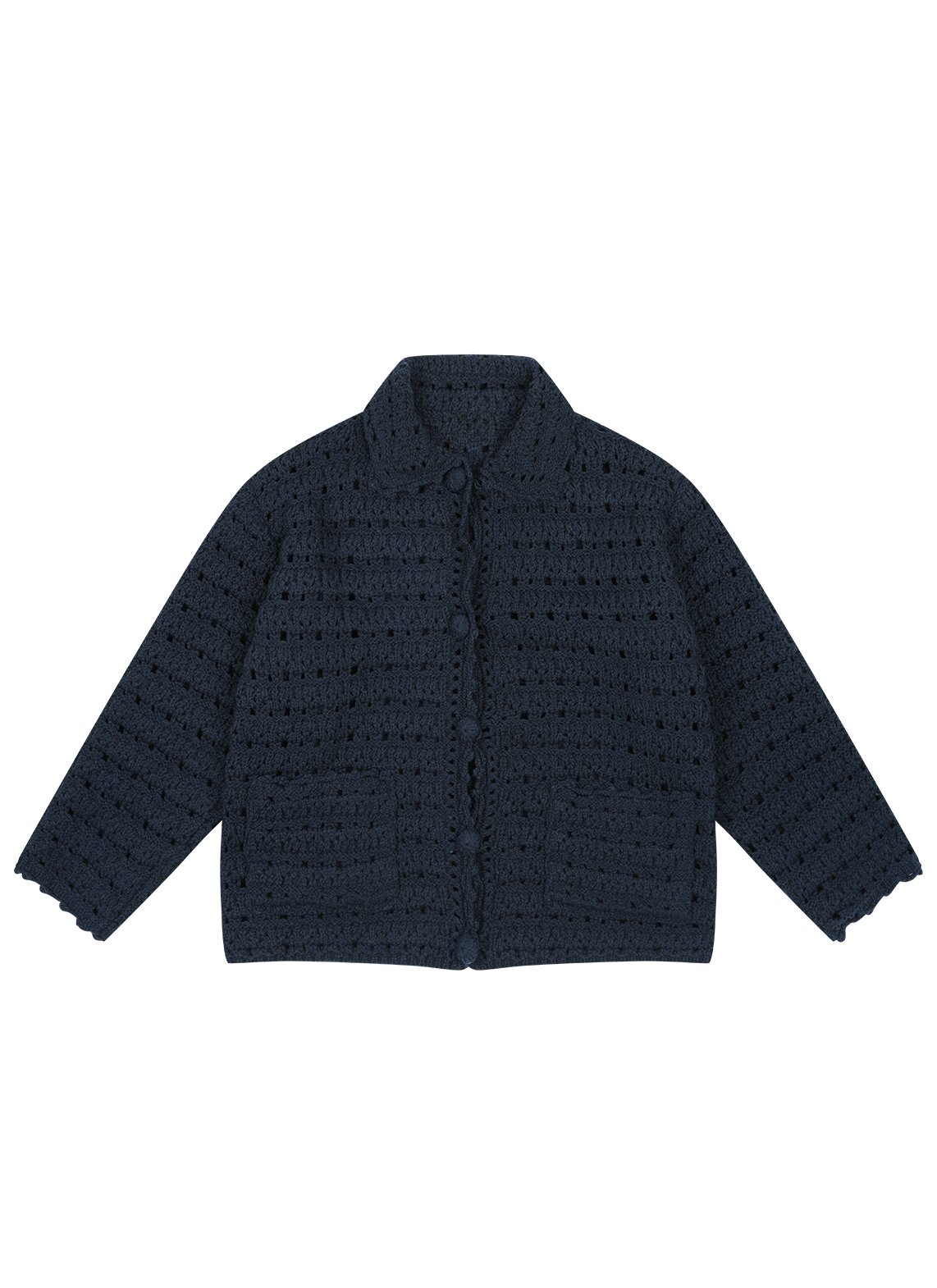 ウール混アクリルボタンクロシェカーディガン春秋 | 詳細画像18