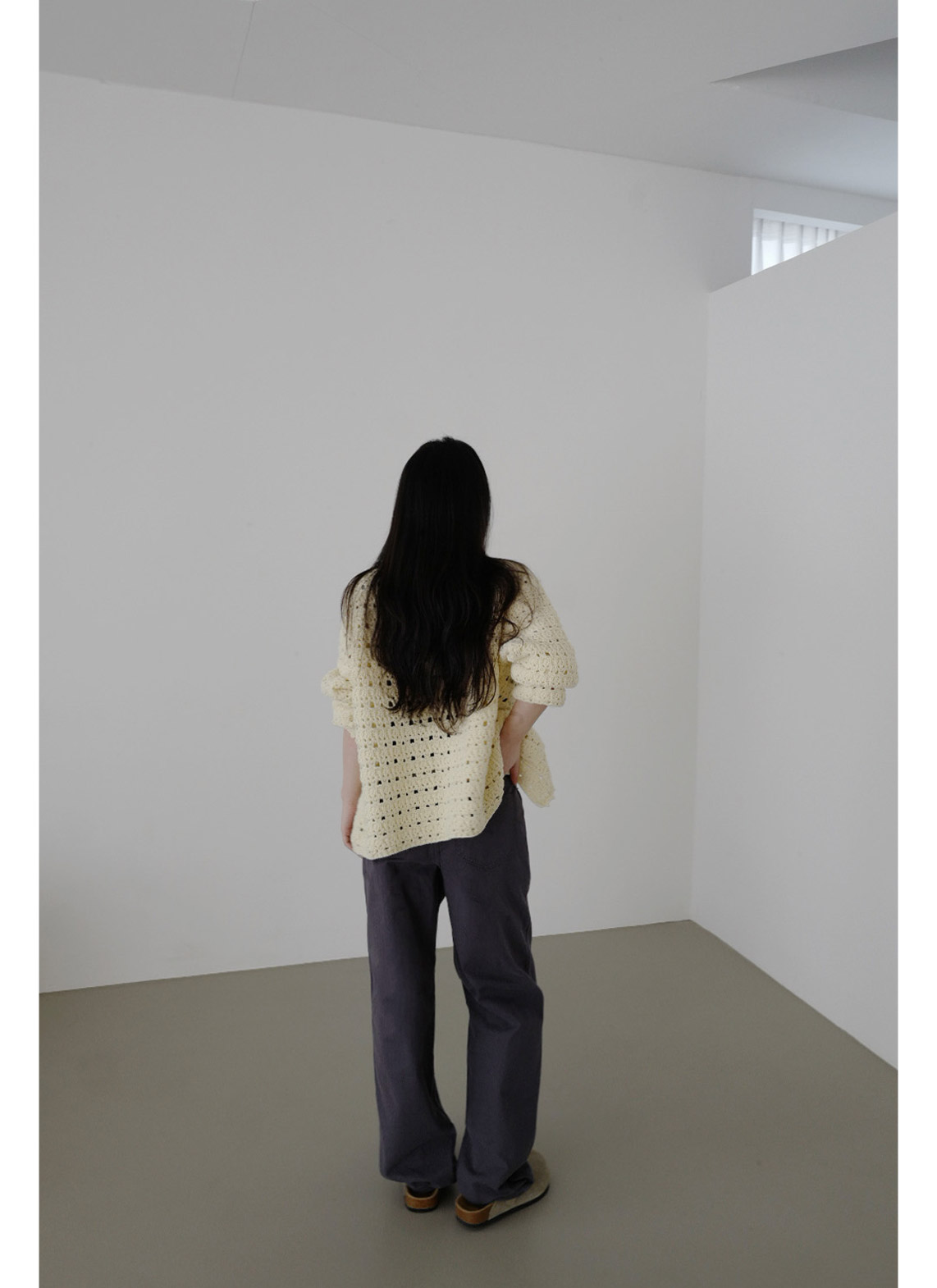 ウール混アクリルボタンクロシェカーディガン春秋 | 詳細画像4