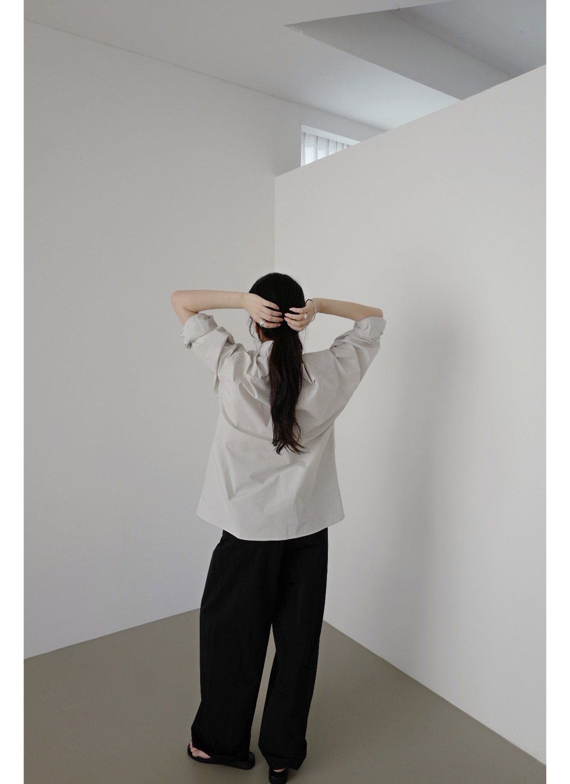 コットンボタンハイネック無地シャツ春秋 | 詳細画像16