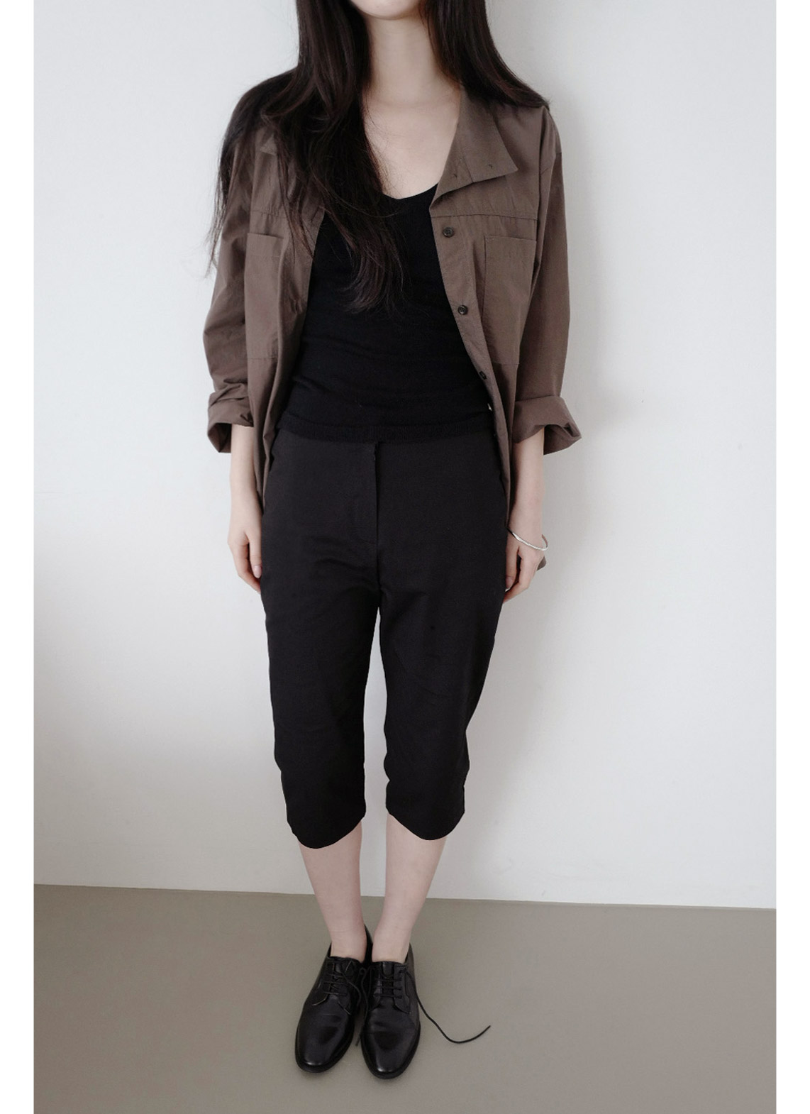 コットンボタンハイネック無地シャツ春秋 | 詳細画像10