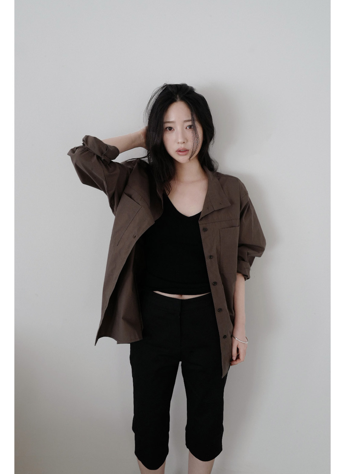 コットンボタンハイネック無地シャツ春秋 | 詳細画像11